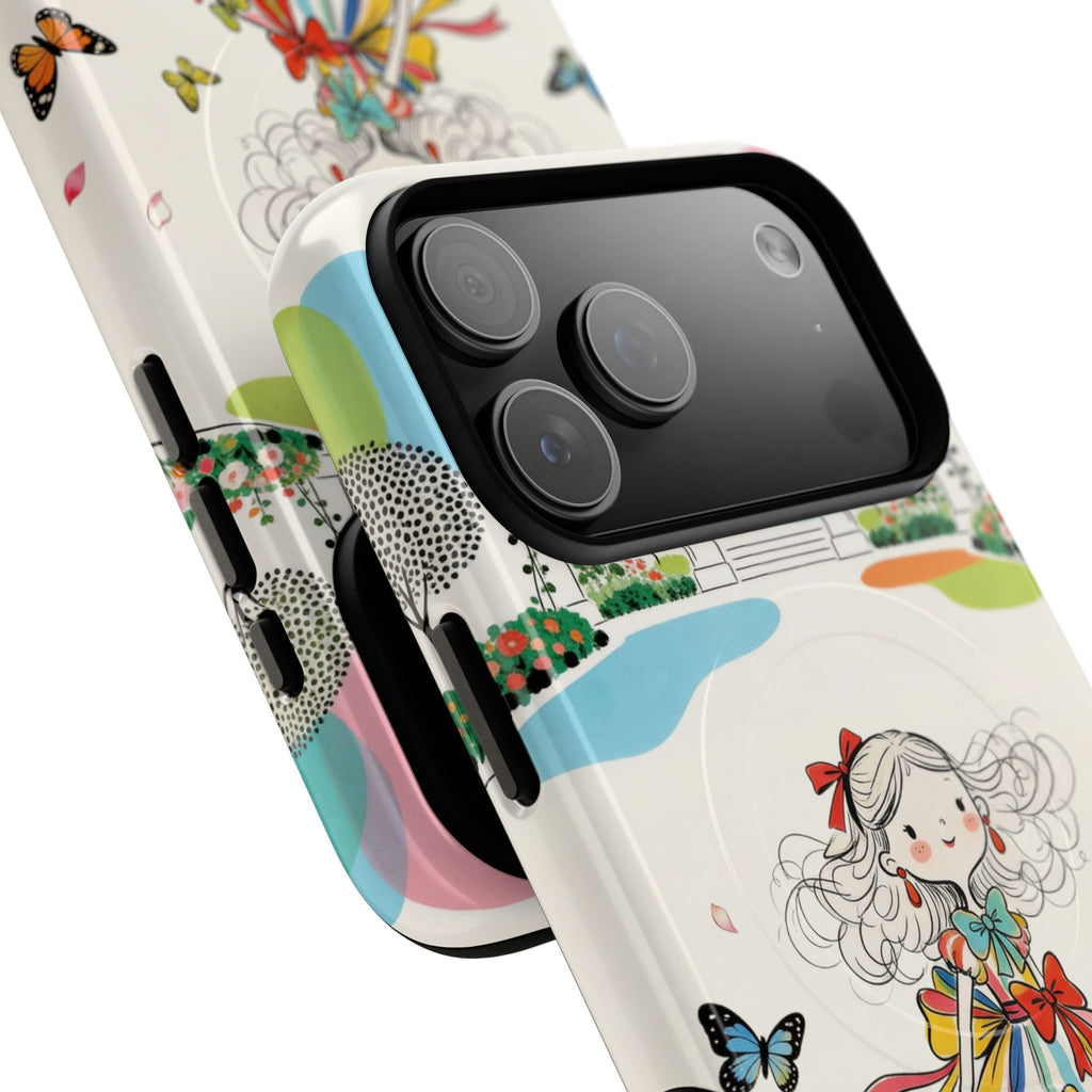 Whimsical Shopping Girl MagSafe iPhone Case | Cute Floral Butterfly Tough Case
