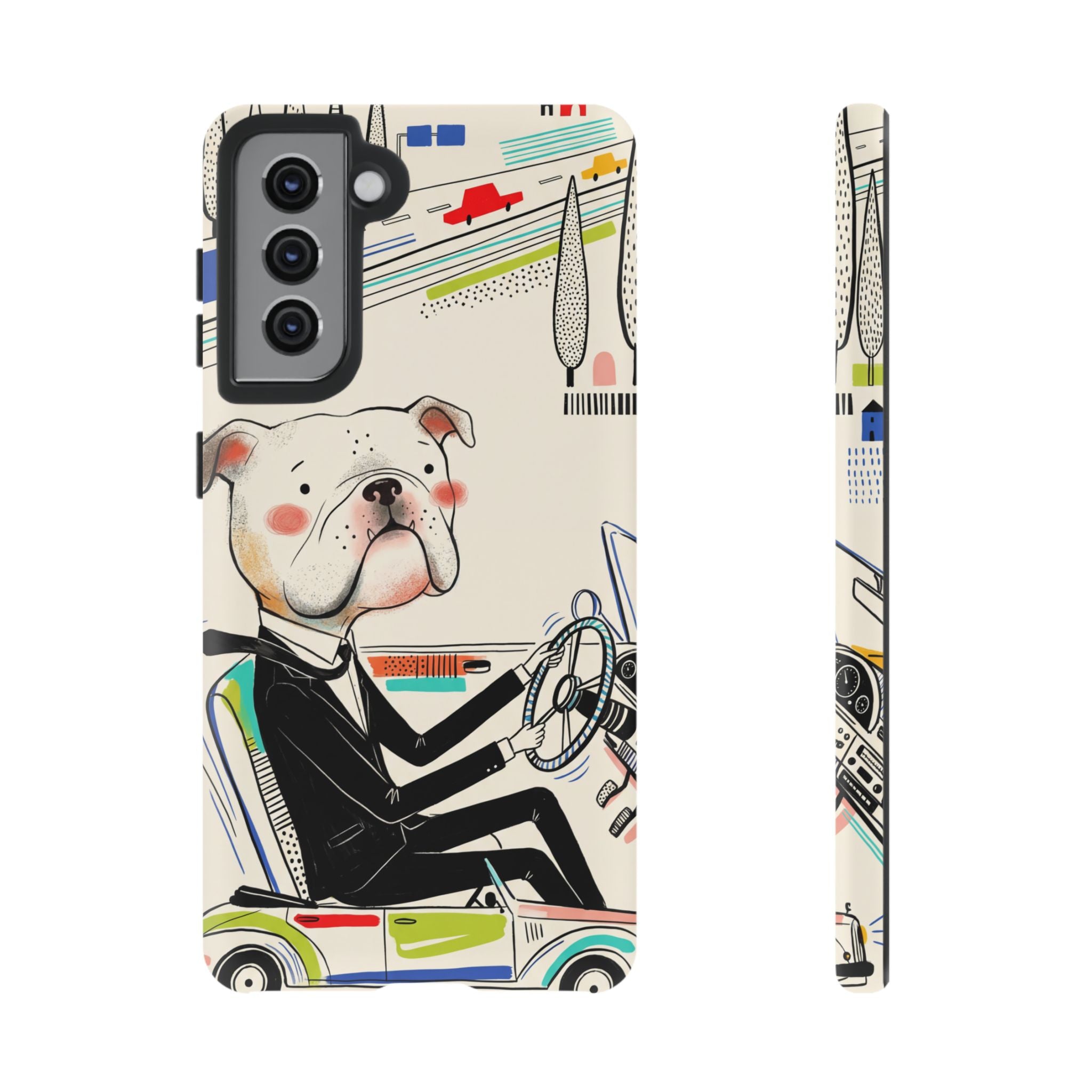 Bulldog Driver Samsung Galaxy Phone Case | Cute Retro Dog Illustration