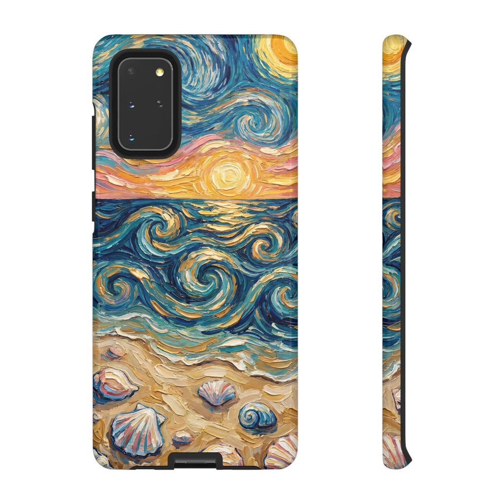 Sea Sunset Samsung Galaxy Case — Van Gogh‑Style Beach Waves with Shells
