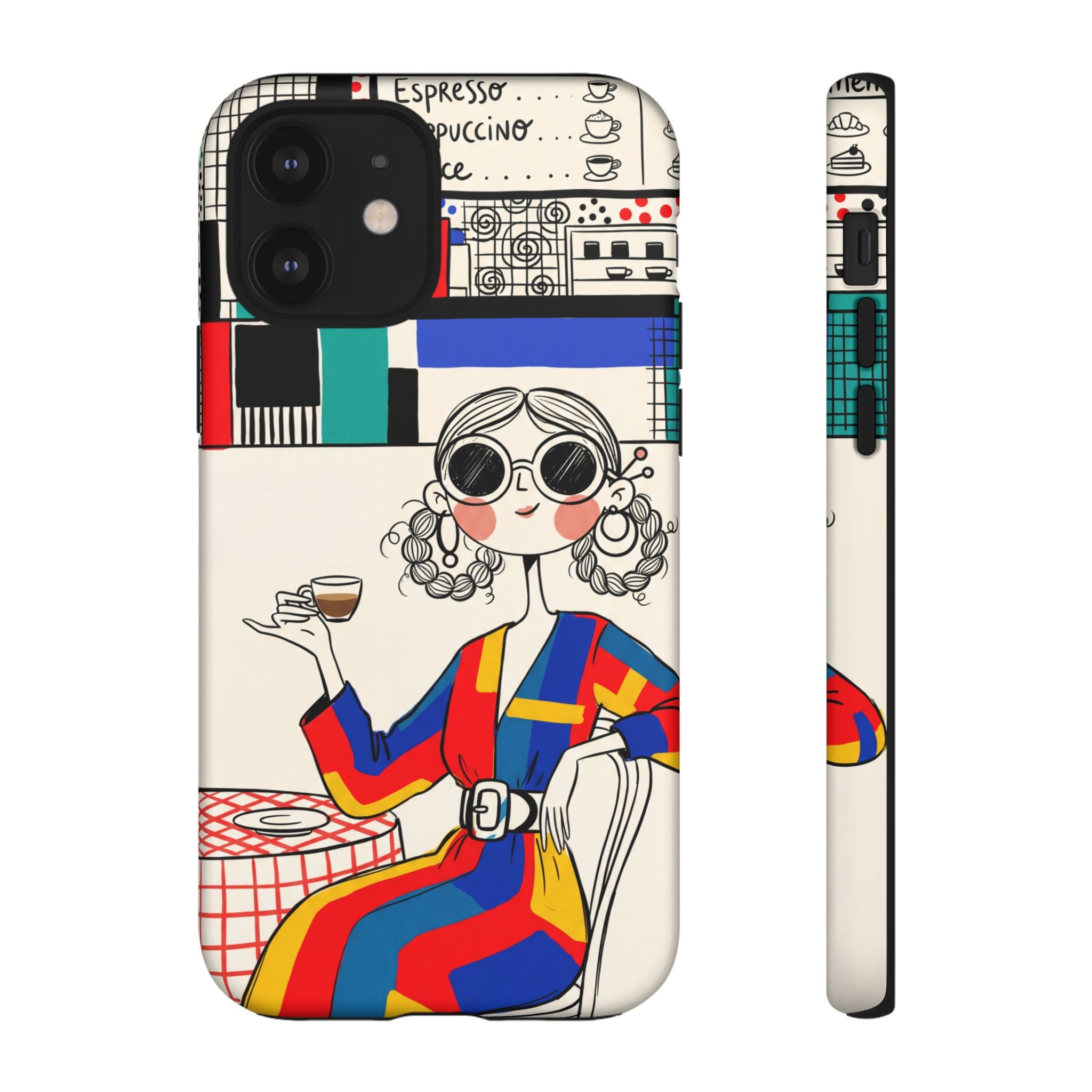 Retro Cafe iPhone Case | Colourful Chic Woman Illustration