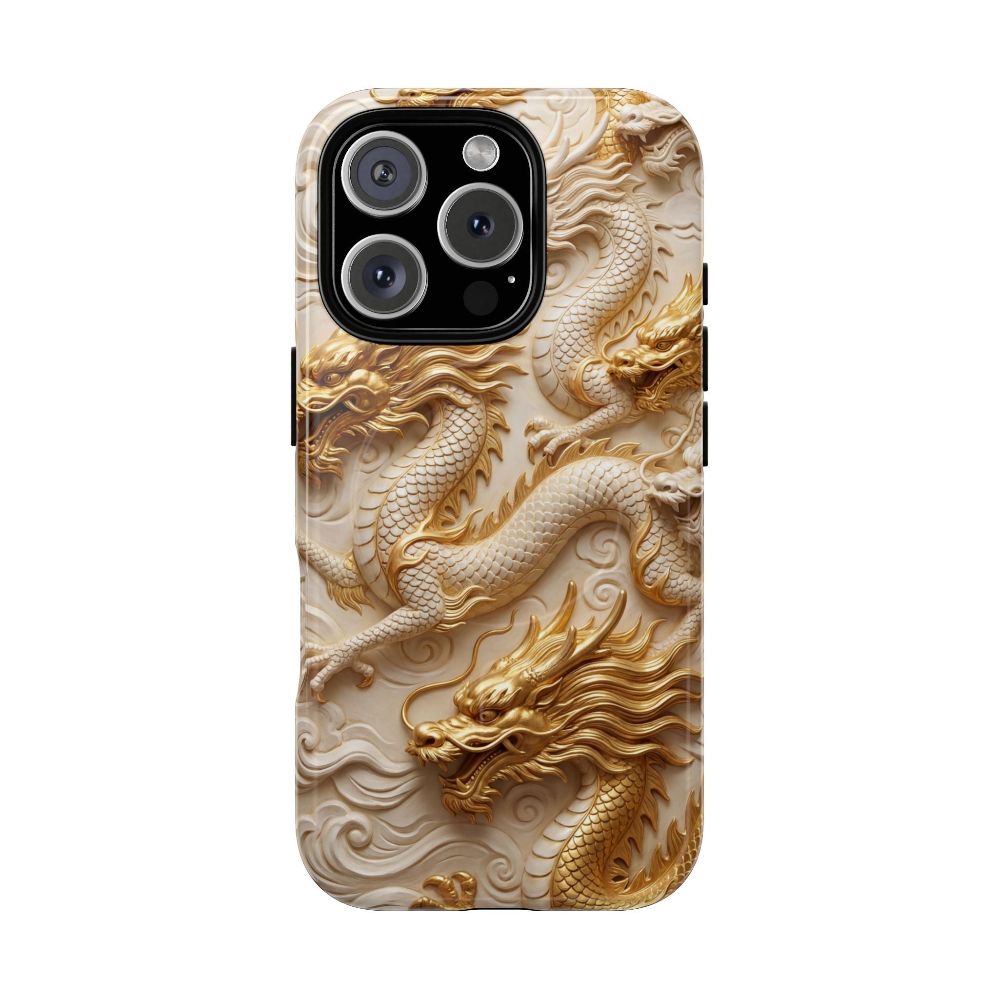 Dragon Relief Tough MagSafe Phone Case — Gold Carved Dragon Design