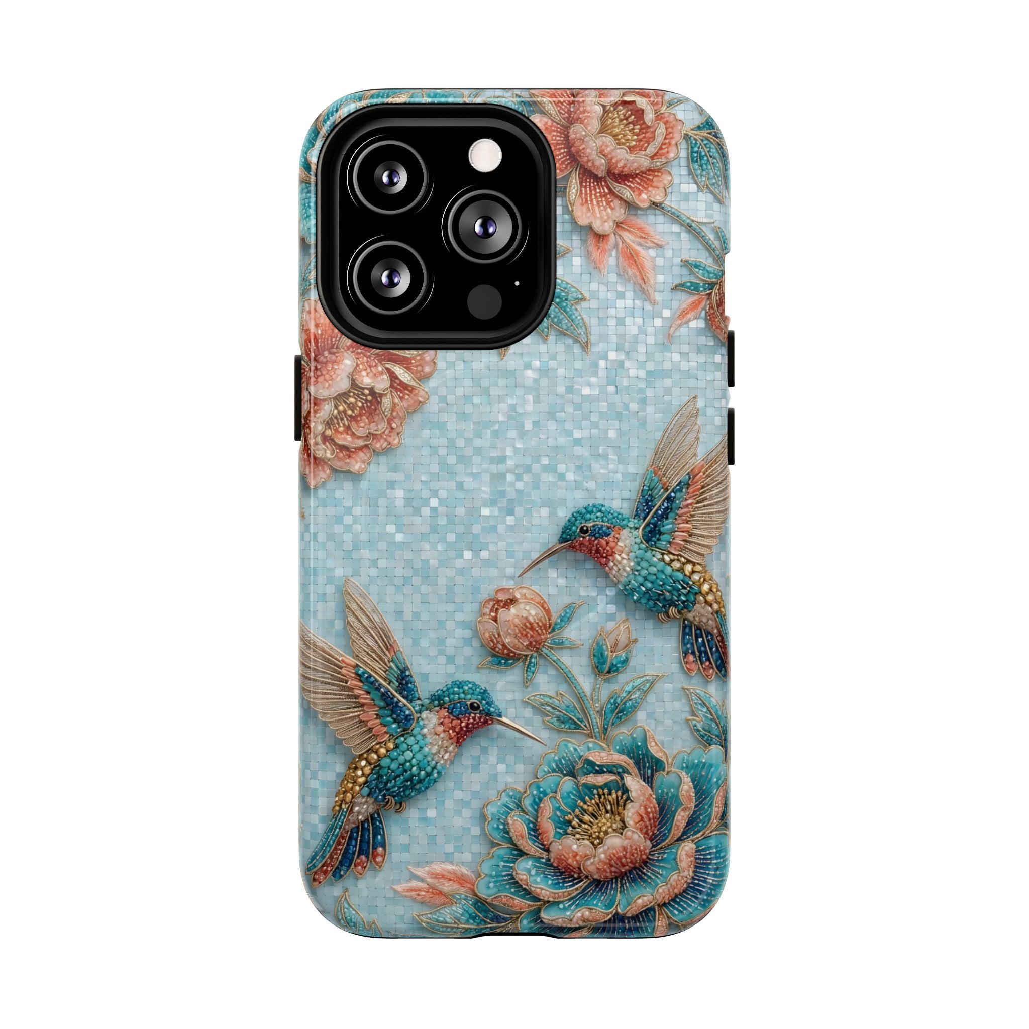 Hummingbird Floral Tough MagSafe iPhone Case | Vintage Blue Garden Design