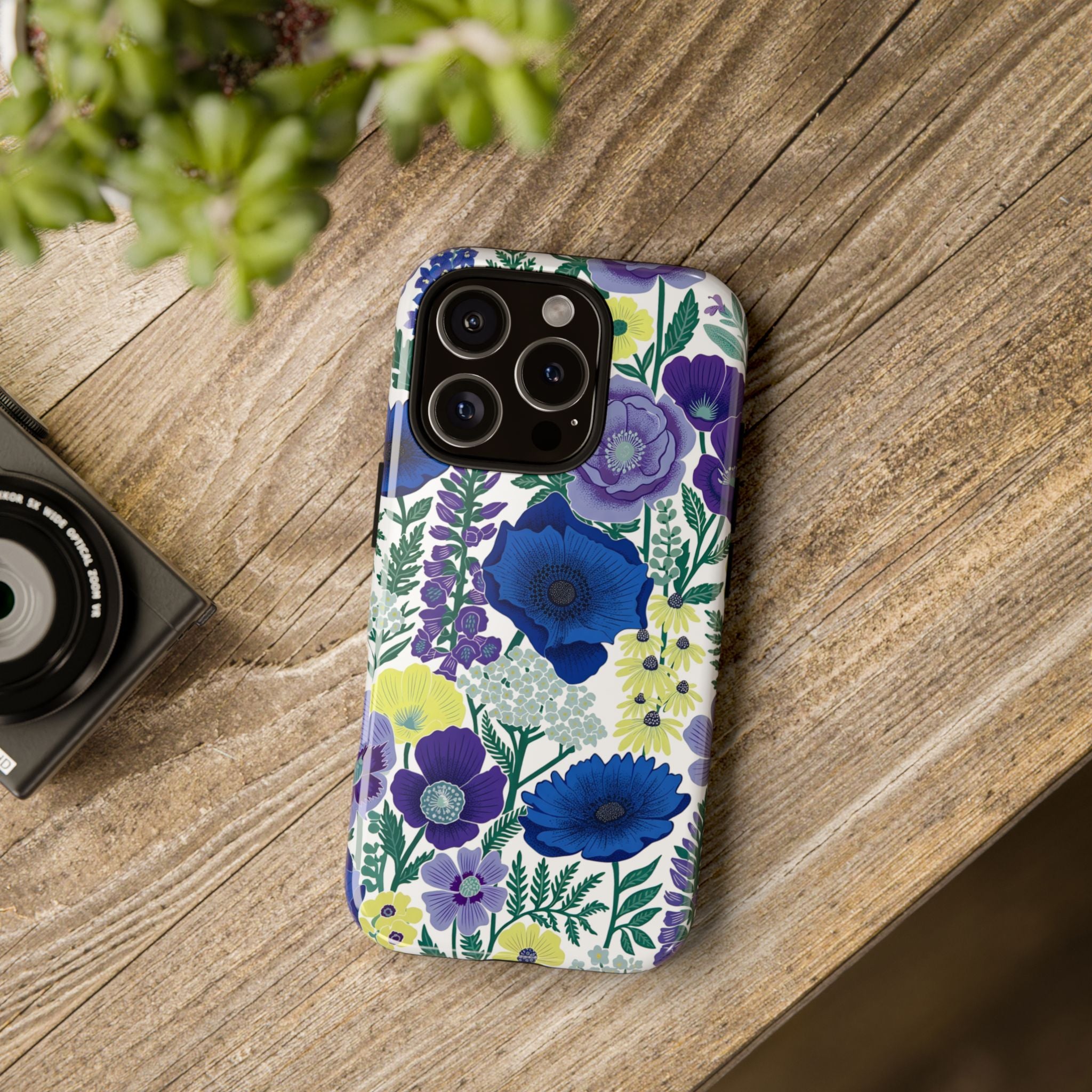 Floral Blue & Purple Tough iPhone Case | Protective Botanical Phone Cover