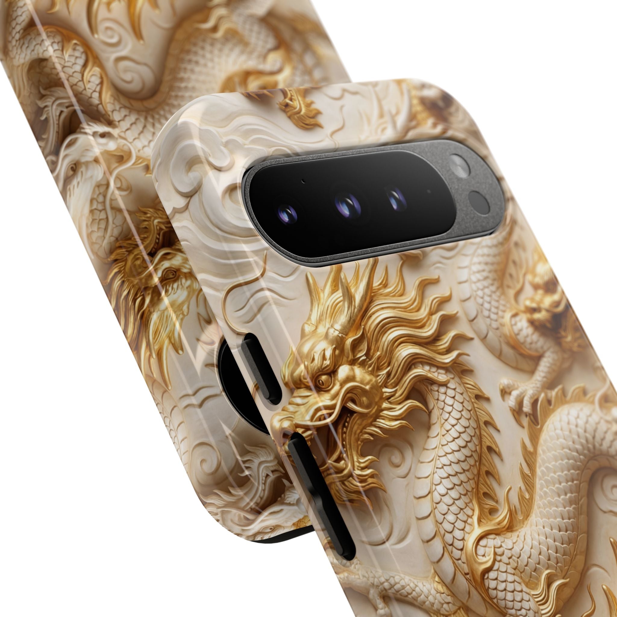 Dragon Relief Google Pixel Case — Gold Carved Dragon Protective Cover