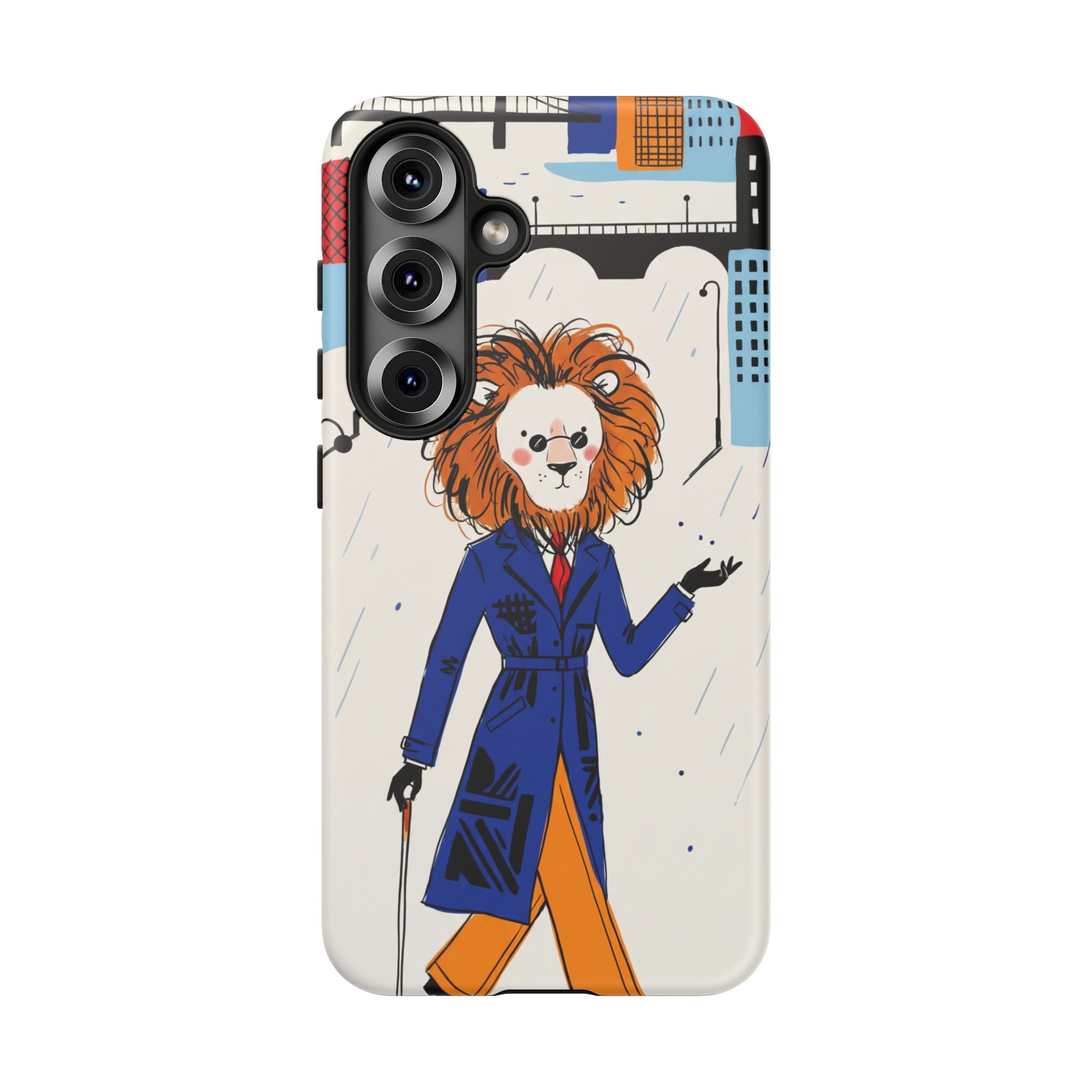 Lion Gentleman Samsung Galaxy Phone Case | Dapper Lion in City Rain