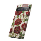 Custodia rigida per Google Pixel con motivo floreale vintage a rosa rossa