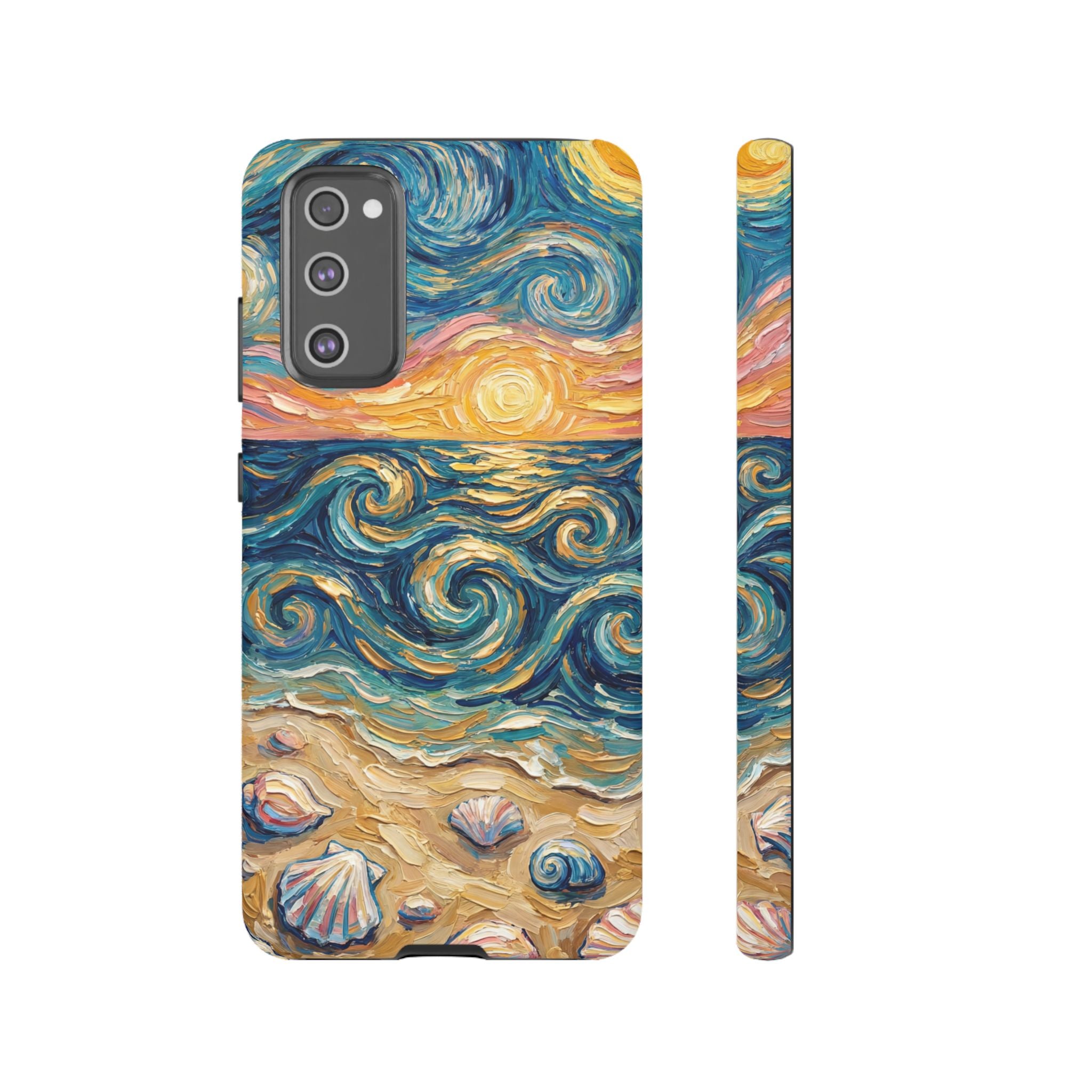 Sea Sunset Samsung Galaxy Case — Van Gogh‑Style Beach Waves with Shells
