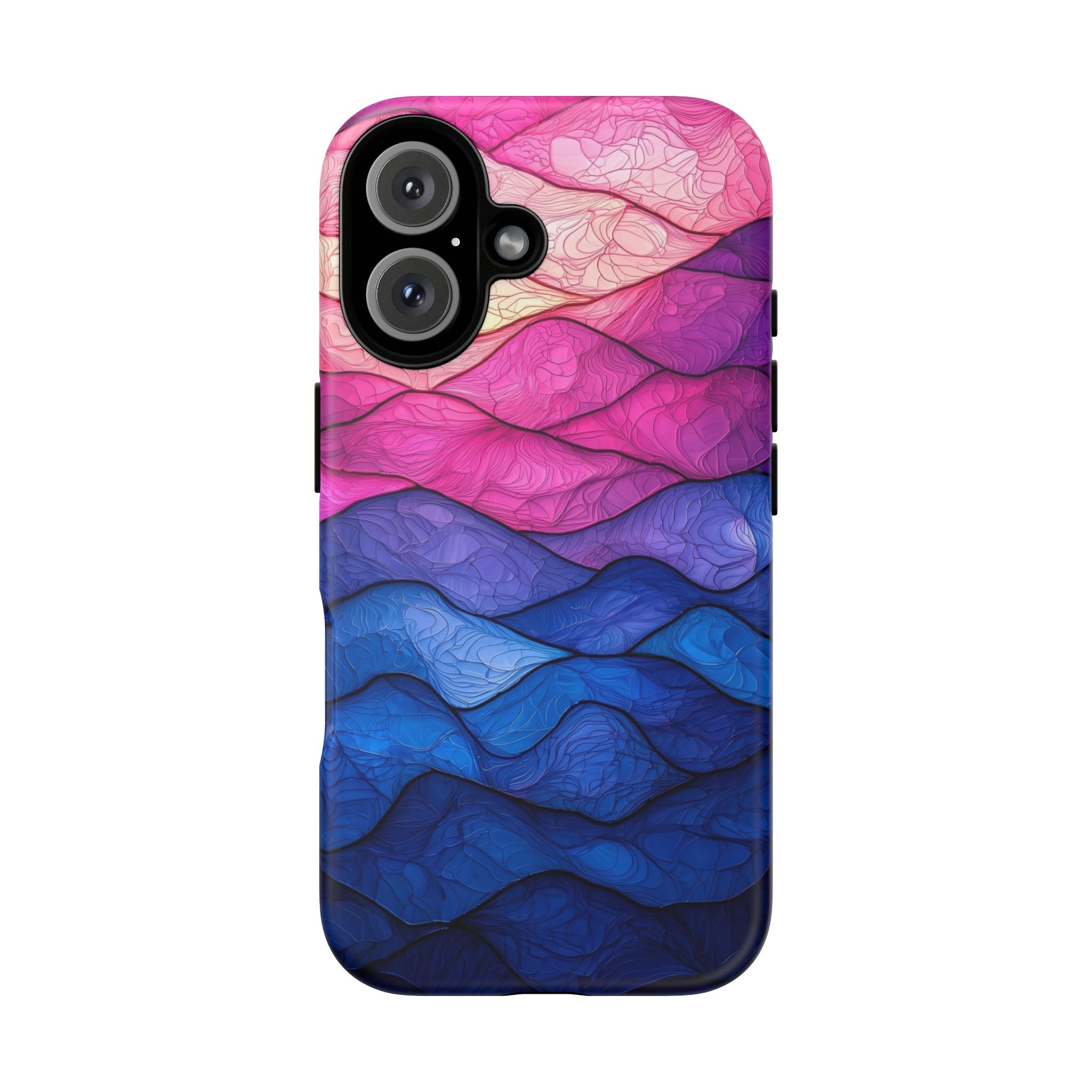 Abstract Ocean Waves iPhone Case — Pink & Blue Gradient Tough Case