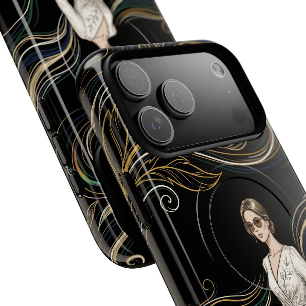 Elegant Woman Illustration MagSafe iPhone Case | Vintage Bride in Flowing Gown