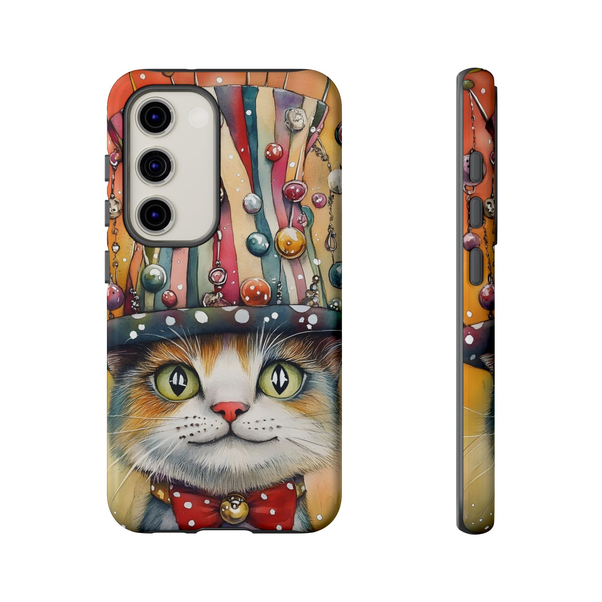 Cat in Colourful Top Hat Samsung Galaxy Case — Whimsical Cat Art iPhone Case