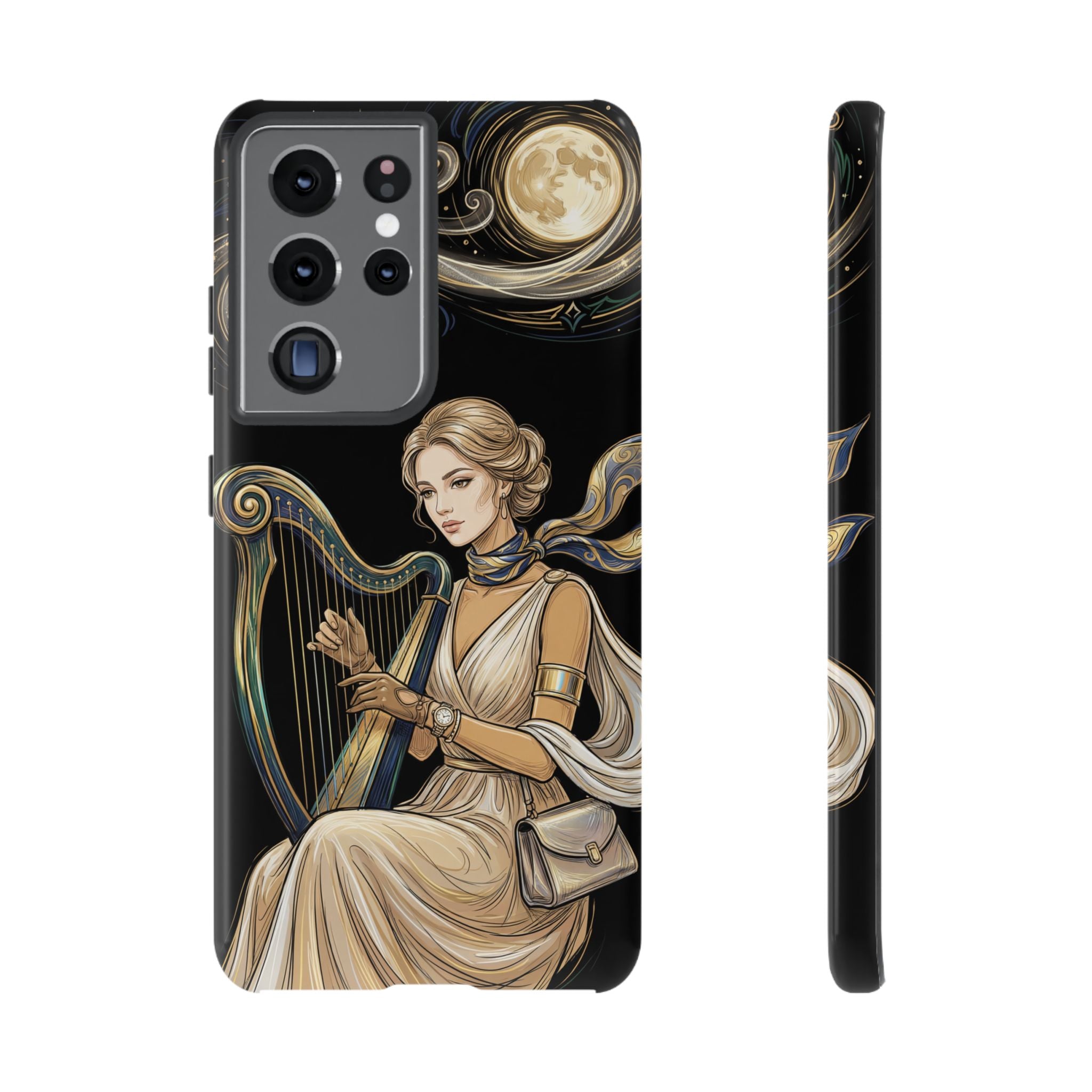 Moonlit Harp Samsung Galaxy Phone Case | Vintage Goddess Musician Art