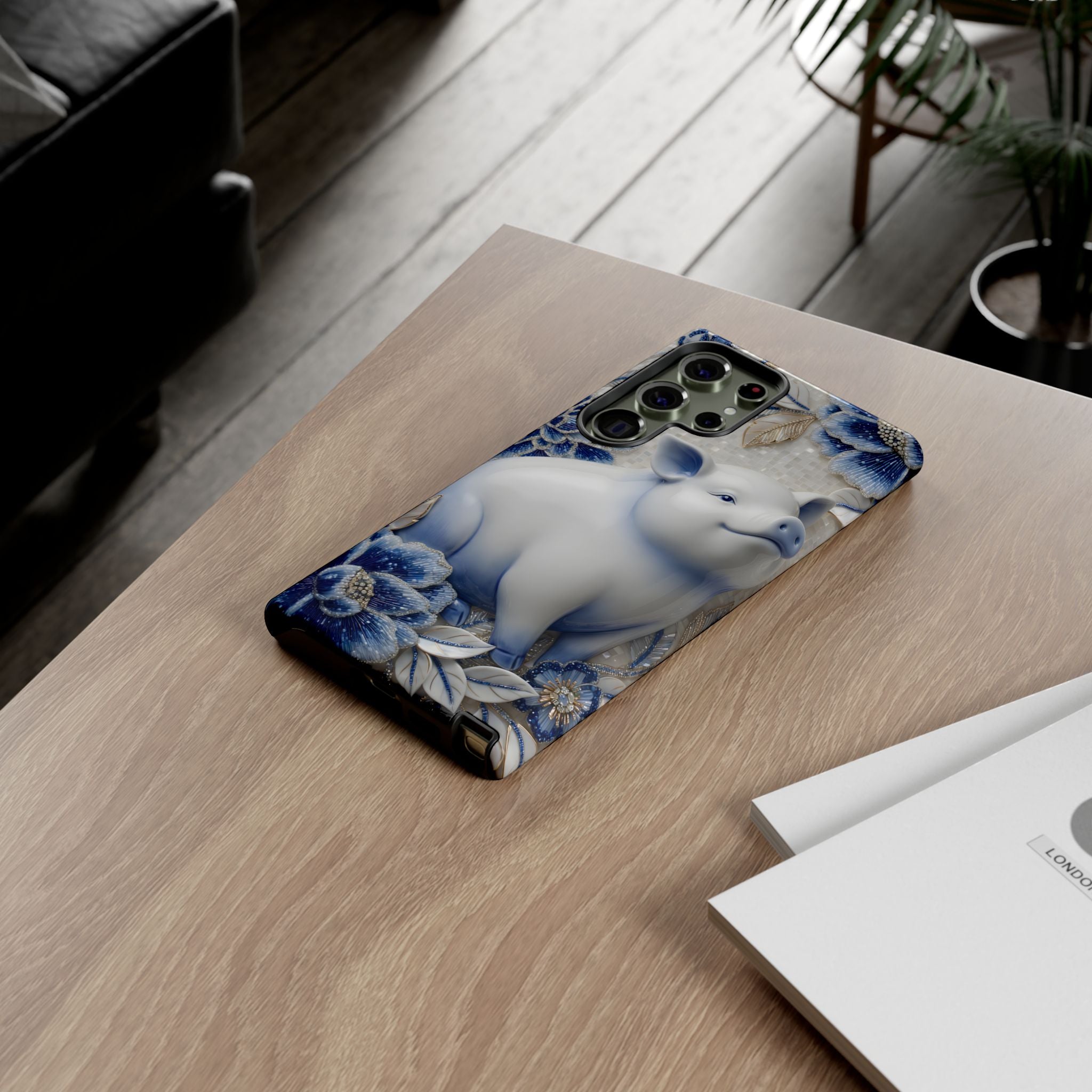 Asian Zodiac Pig Samsung Galaxy Phone Case | Blue & White Porcelain Slim Protective Shockproof Case| Year of the Pig Gift