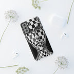 Checkerboard Face Tough Samsung Galaxy Case — Black & White Surreal Art Protective Cover