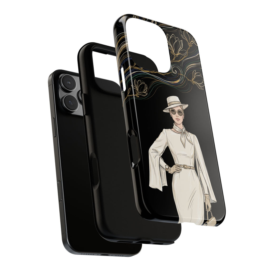 iPhone Case | Elegant Vintage Lady with Gold Floral Swirls