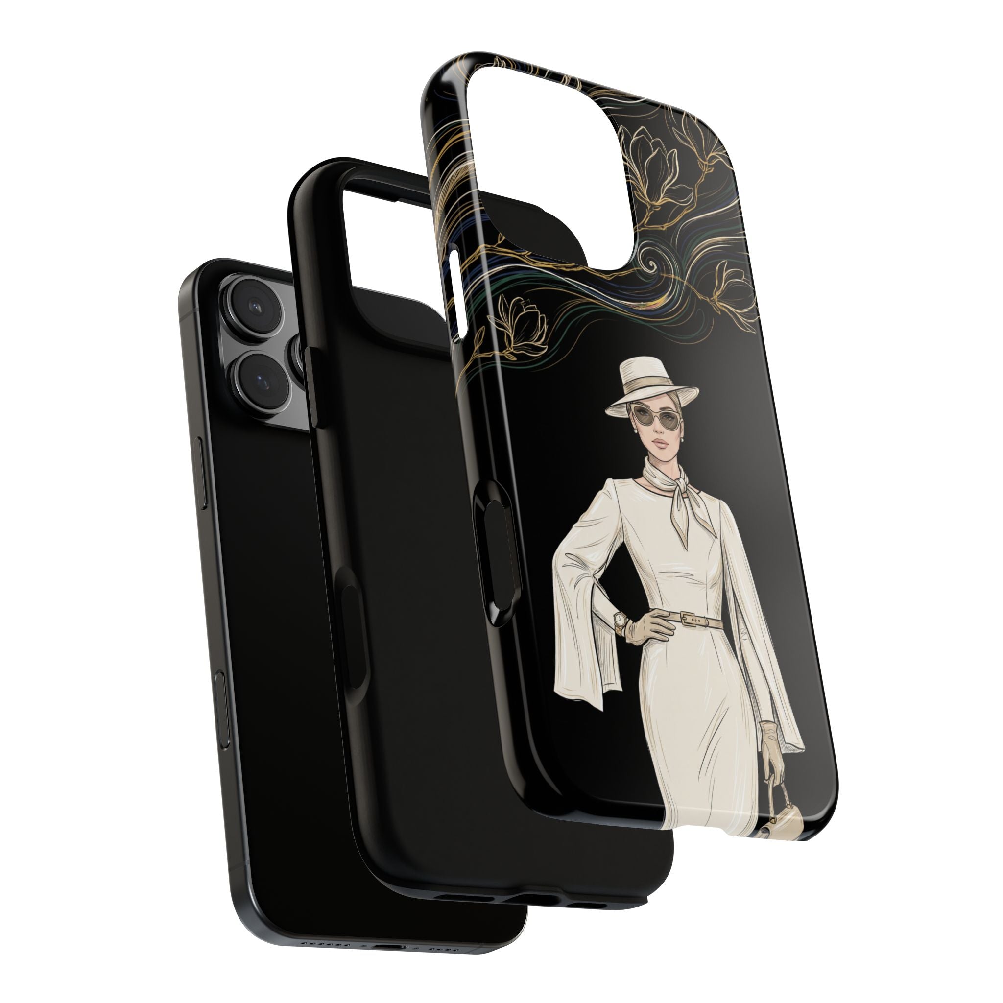 iPhone Case | Elegant Vintage Lady with Gold Floral Swirls