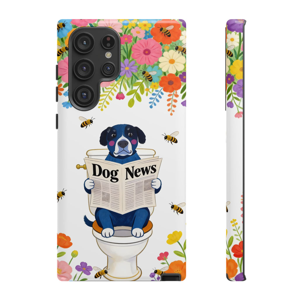 Dog News Floral Samsung Galaxy Phone Case | Cute Dog on Toilet Pattern, Spring Floral