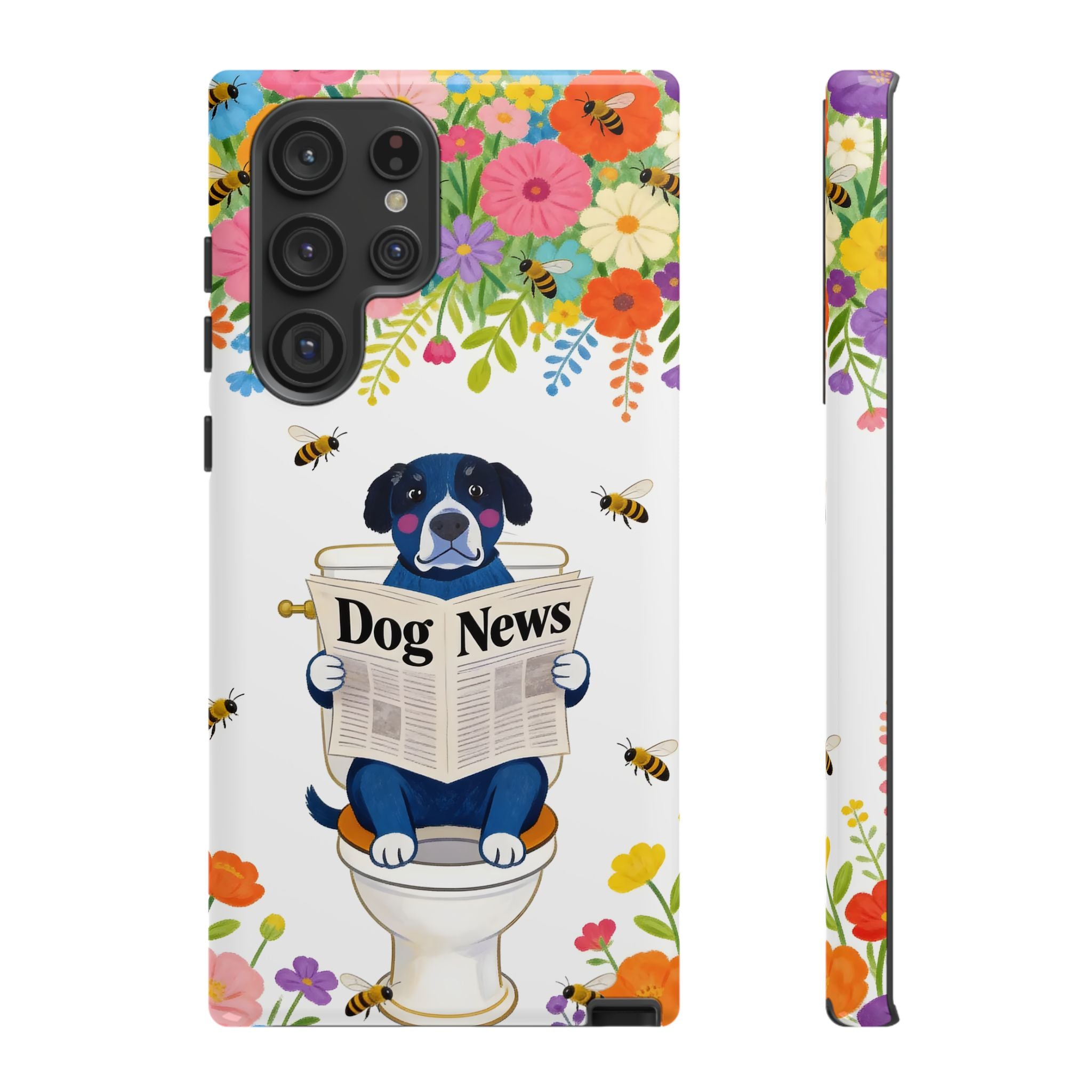 Dog News Floral Samsung Galaxy Phone Case | Cute Dog on Toilet Pattern, Spring Floral