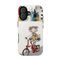 Whimsical Girl on Brompton Bicycle Urban Illustration MagSafe iPhone Case