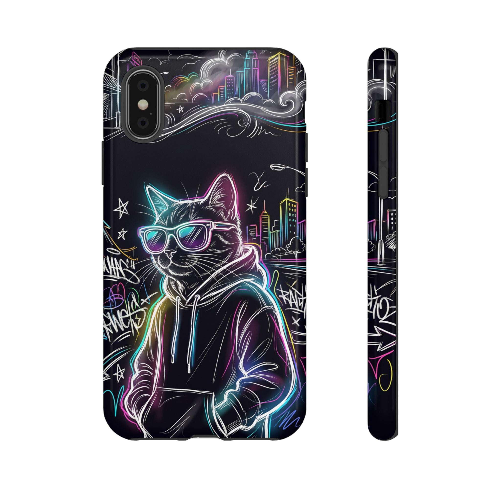 Cool Hoodie Neon Street Cat iPhone Case