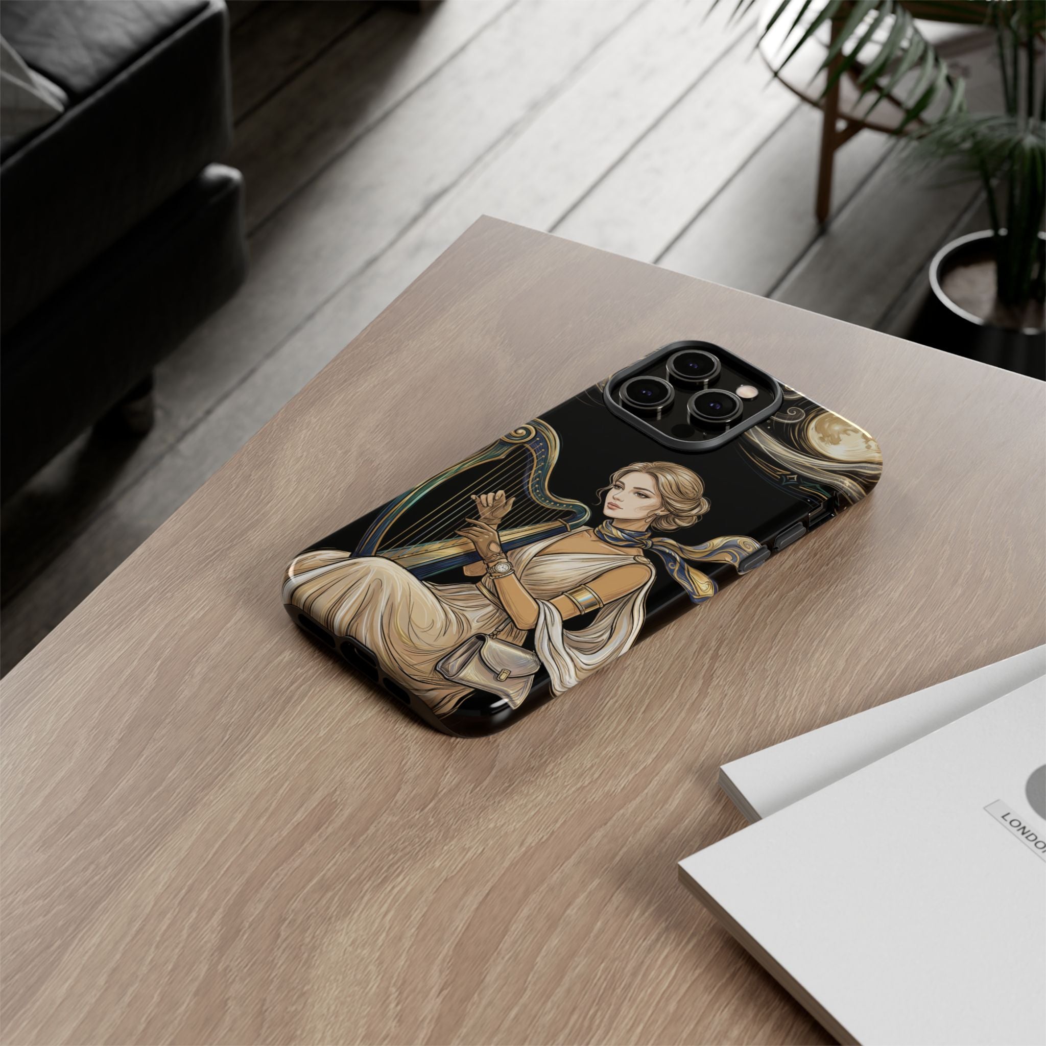 Moonlit Harp iPhone Case | Vintage Goddess Musician Art
