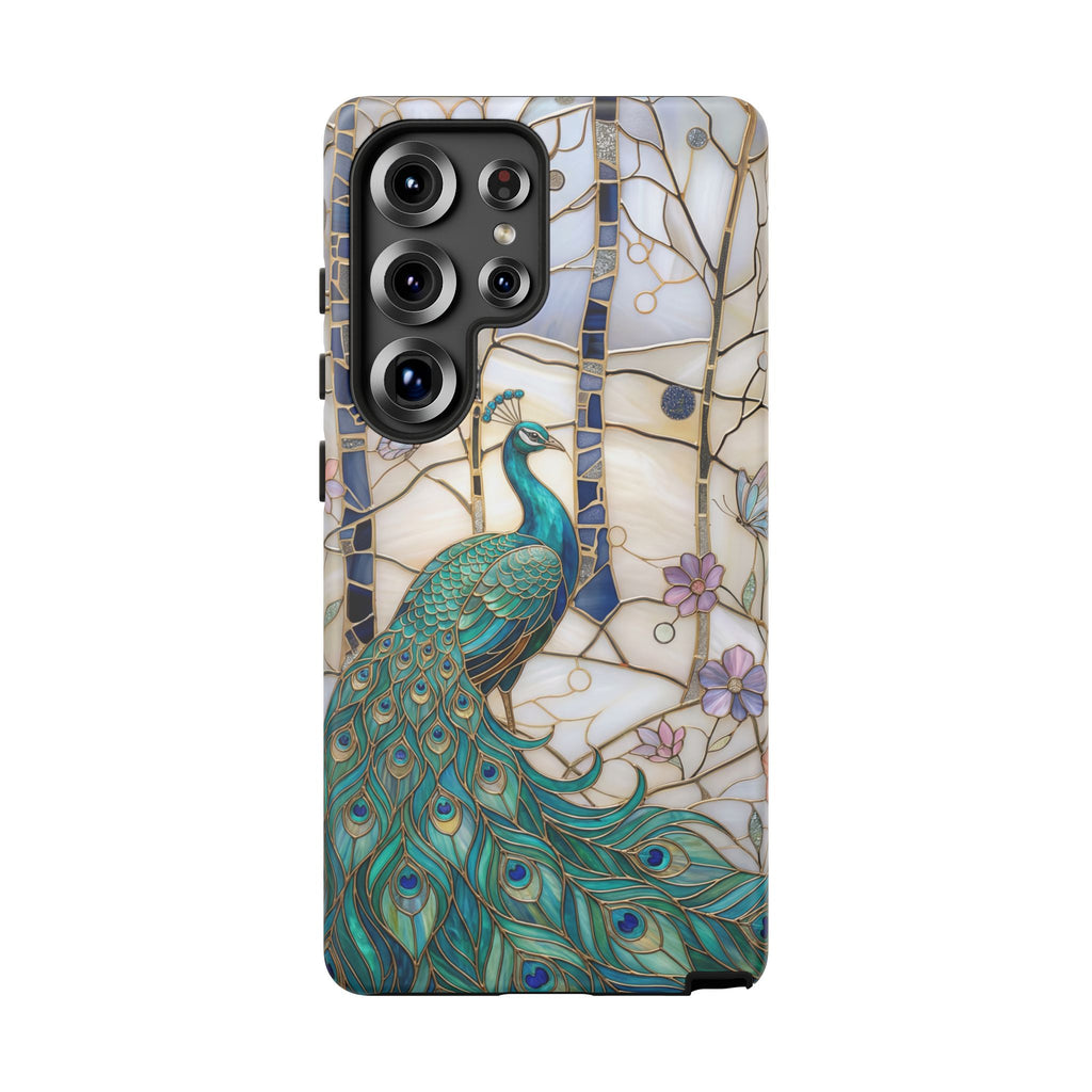 Custodia per Samsung Galaxy con motivo in vetro colorato con pavone