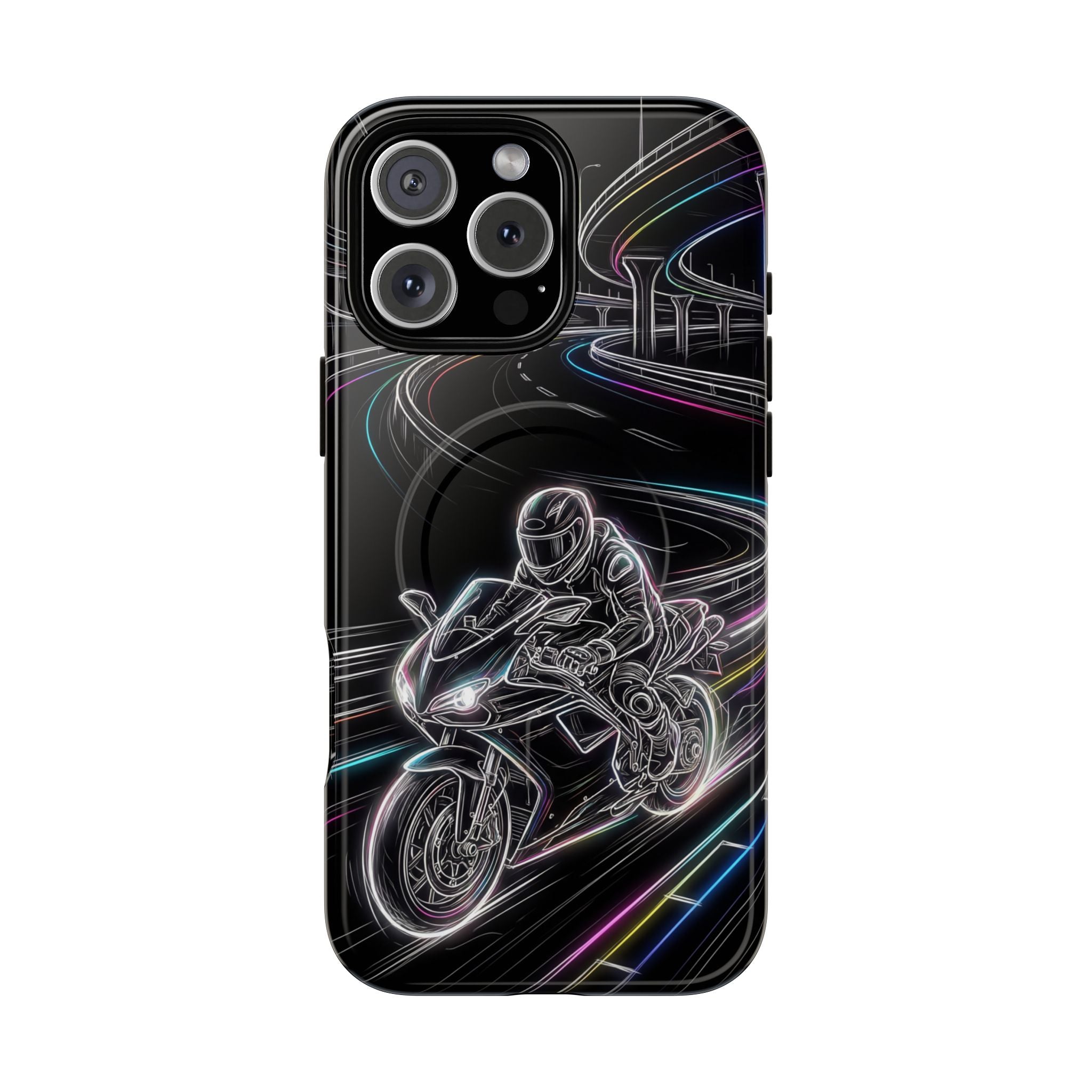 Neon Night Rider MagSafe iPhone Case | Motorcycle Racing Protective Cover