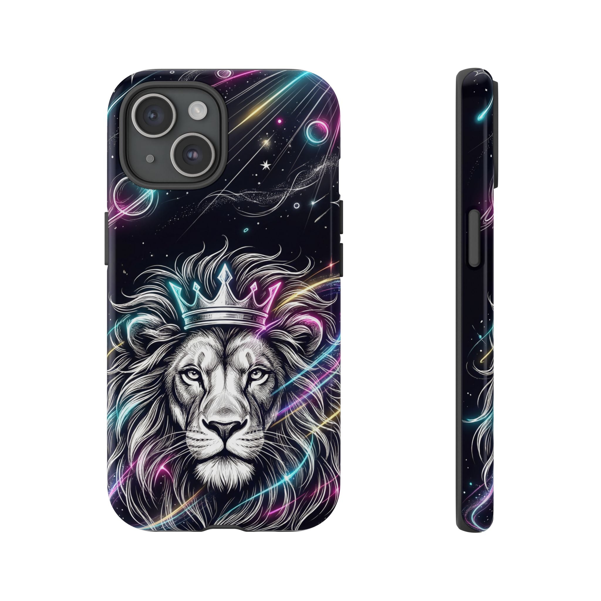 Galaxy Lion iPhone Case | Neon Crowned Lion Protective Case