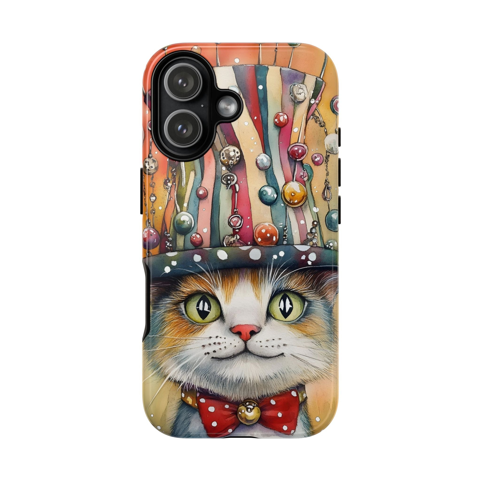 Cat in Colorful Top Hat iPhone Case — Whimsical Cat Art iPhone Case
