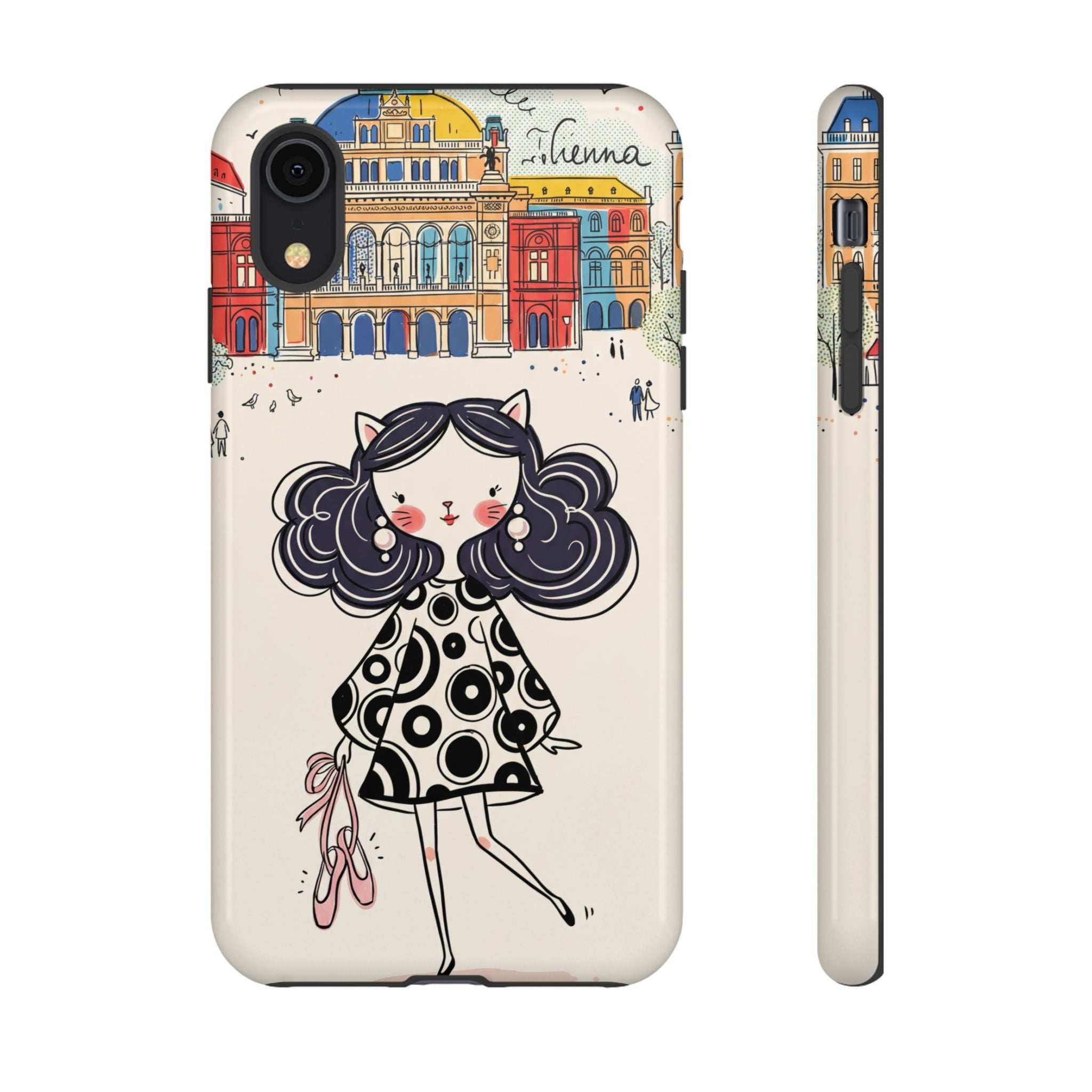 Cute Parisian Cat Girl iPhone Case | Ballet Slippers Illustration Tough Case