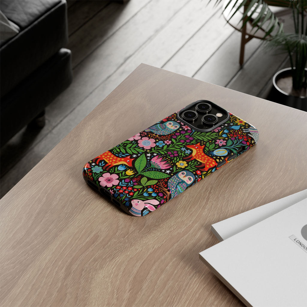 Floral Woodland iPhone Case | Colourful Fox & Owl Protective Cover