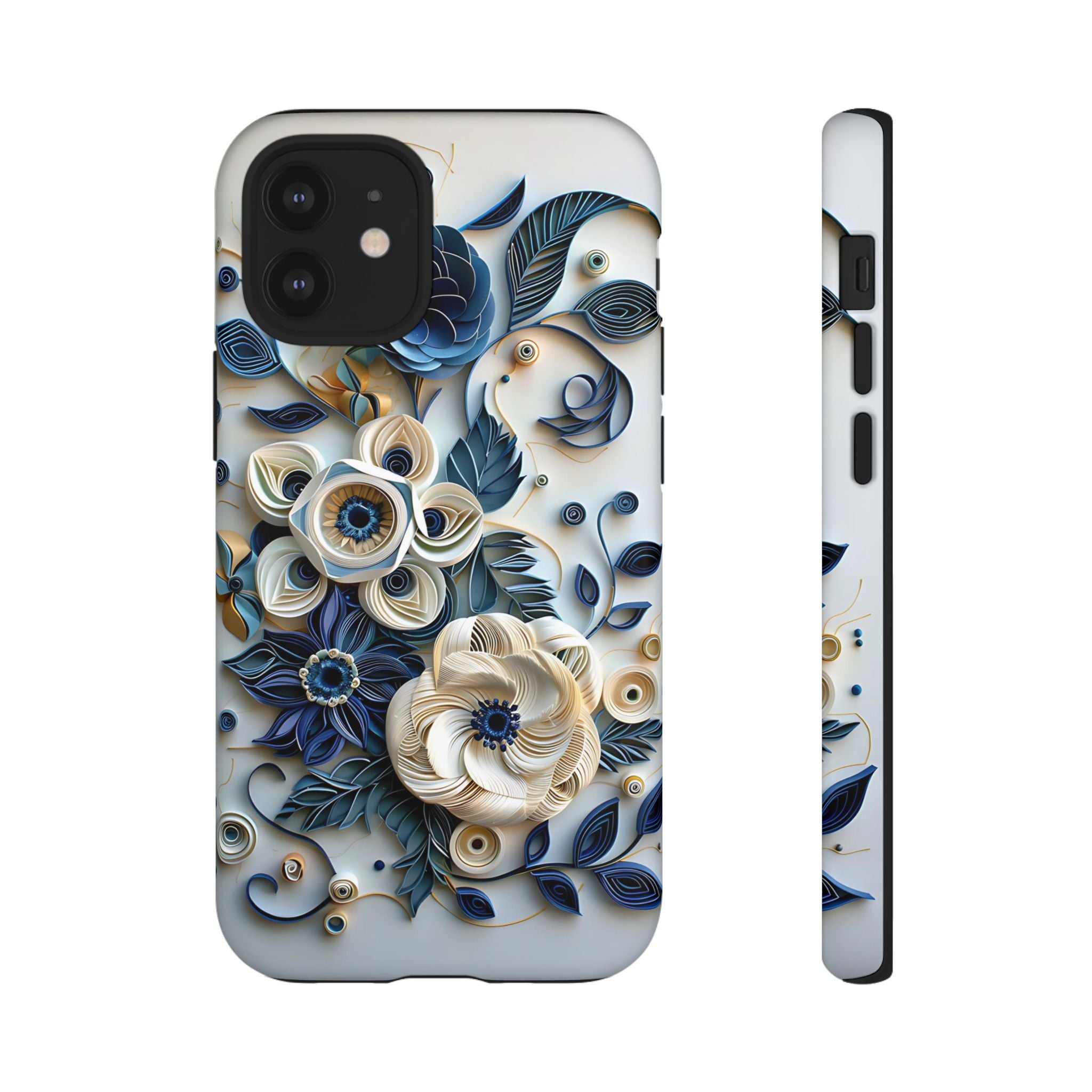 Floral Quilled Art iPhone Case — Blue & Cream Decorative Protection