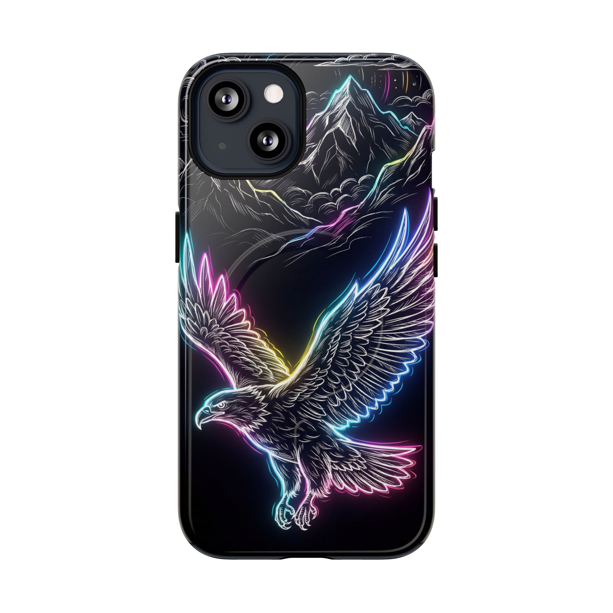 Neon Eagle MagSafe iPhone Case with Mountain Design