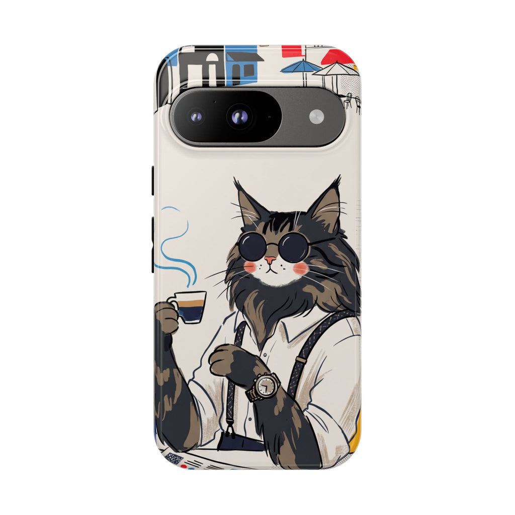 Cat Barista Google Pixel Phone Case | Cool Cat in Sunglasses Coffee Shop Design