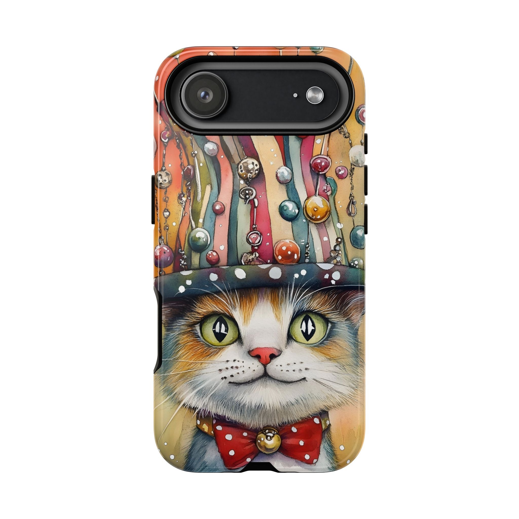 Cat in Colorful Top Hat iPhone Case — Whimsical Cat Art iPhone Case