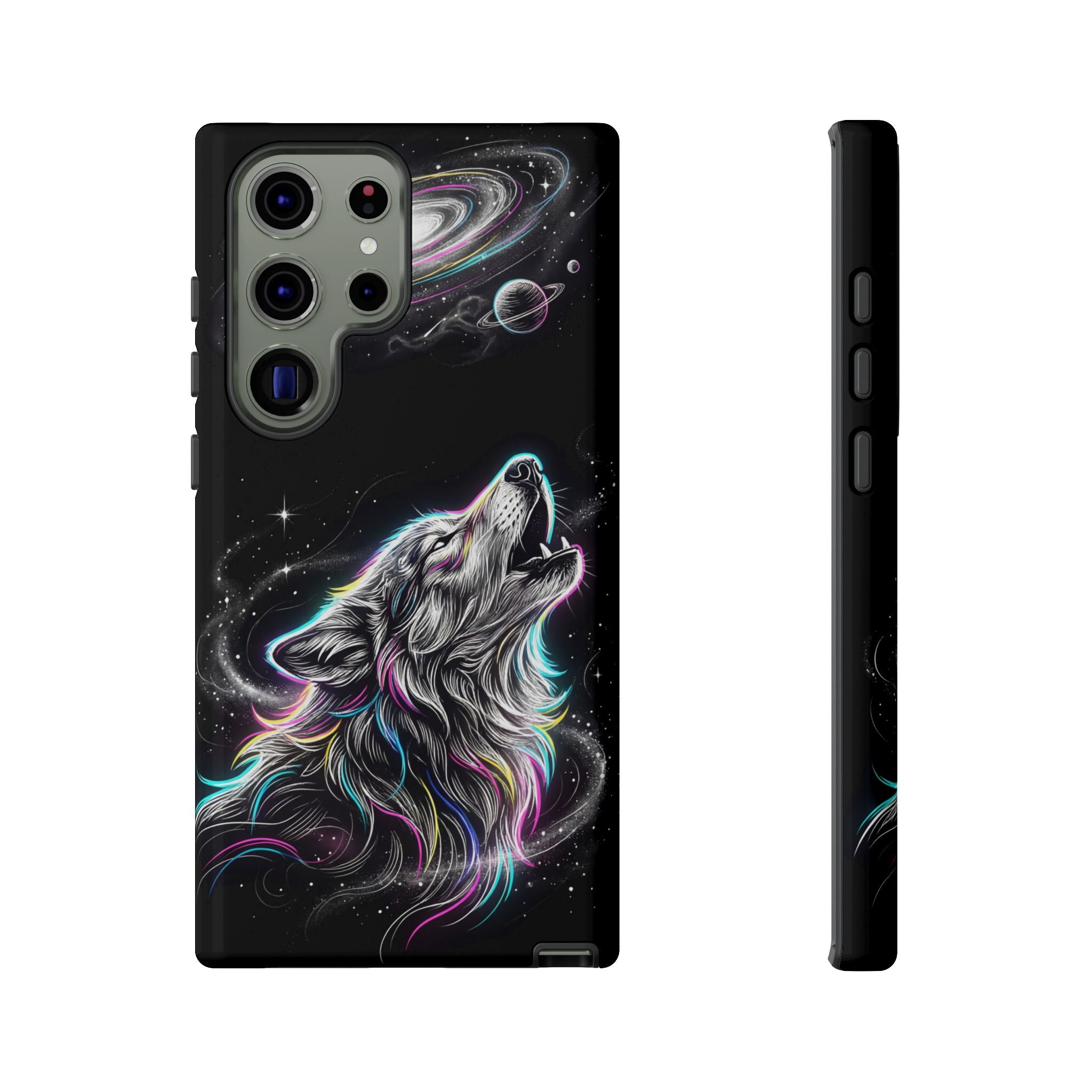 Wolf Galaxy Tough Samsung Galaxy Phone Case | Colorful Howling Wolf Space Design