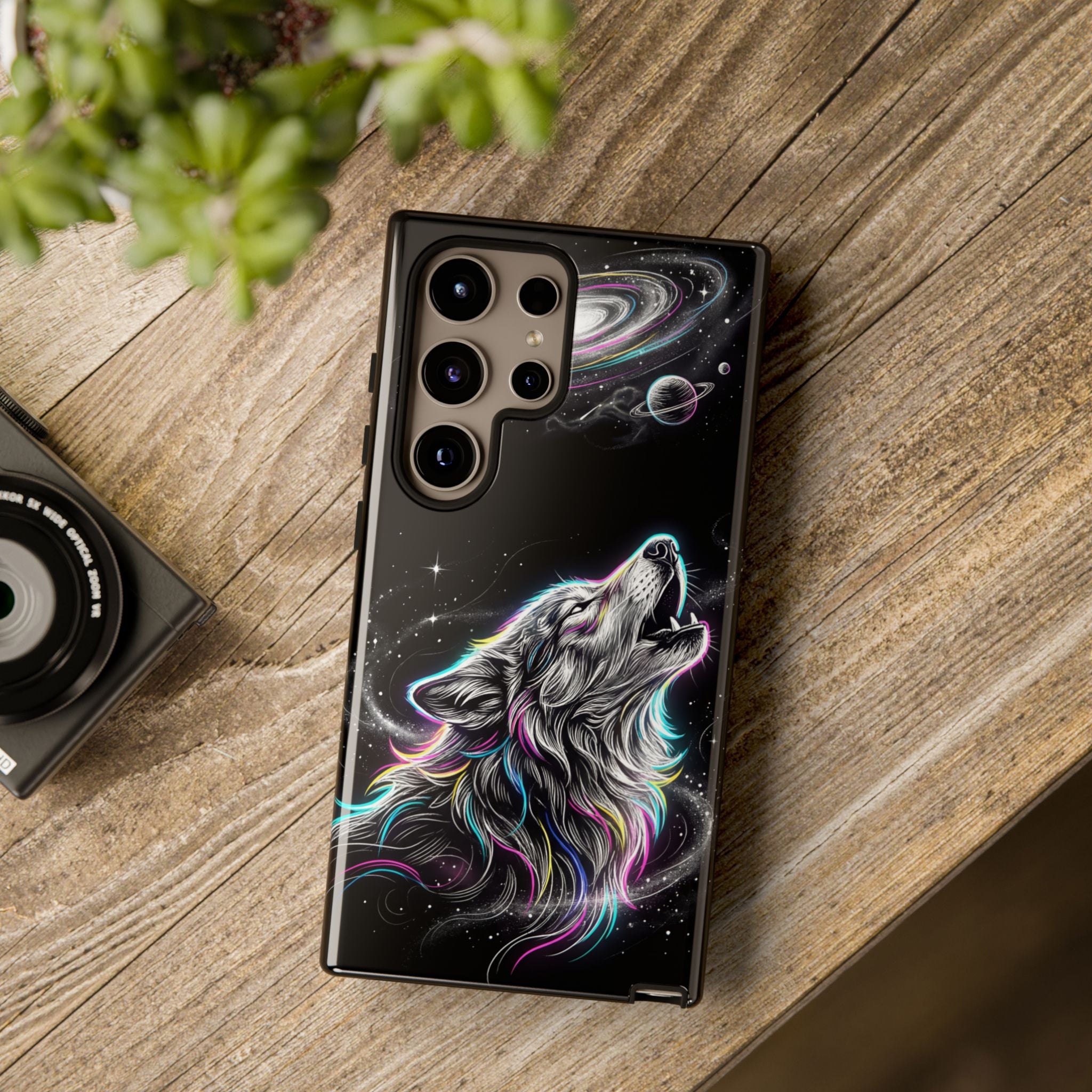 Wolf Galaxy Tough Samsung Galaxy Phone Case | Colorful Howling Wolf Space Design