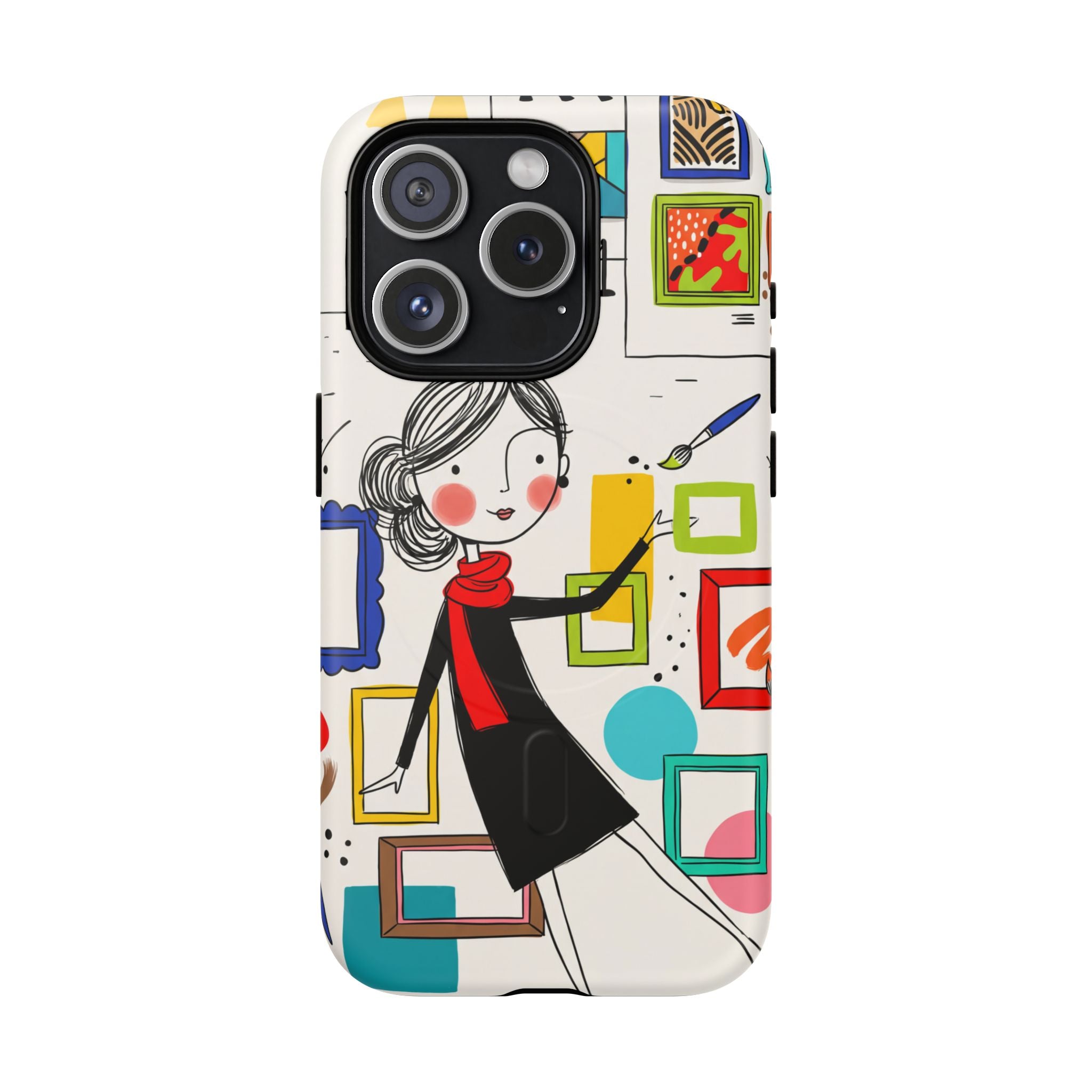 Art Gallery Illustration MagSafe iPhone Case | Cute Woman with Frames Design