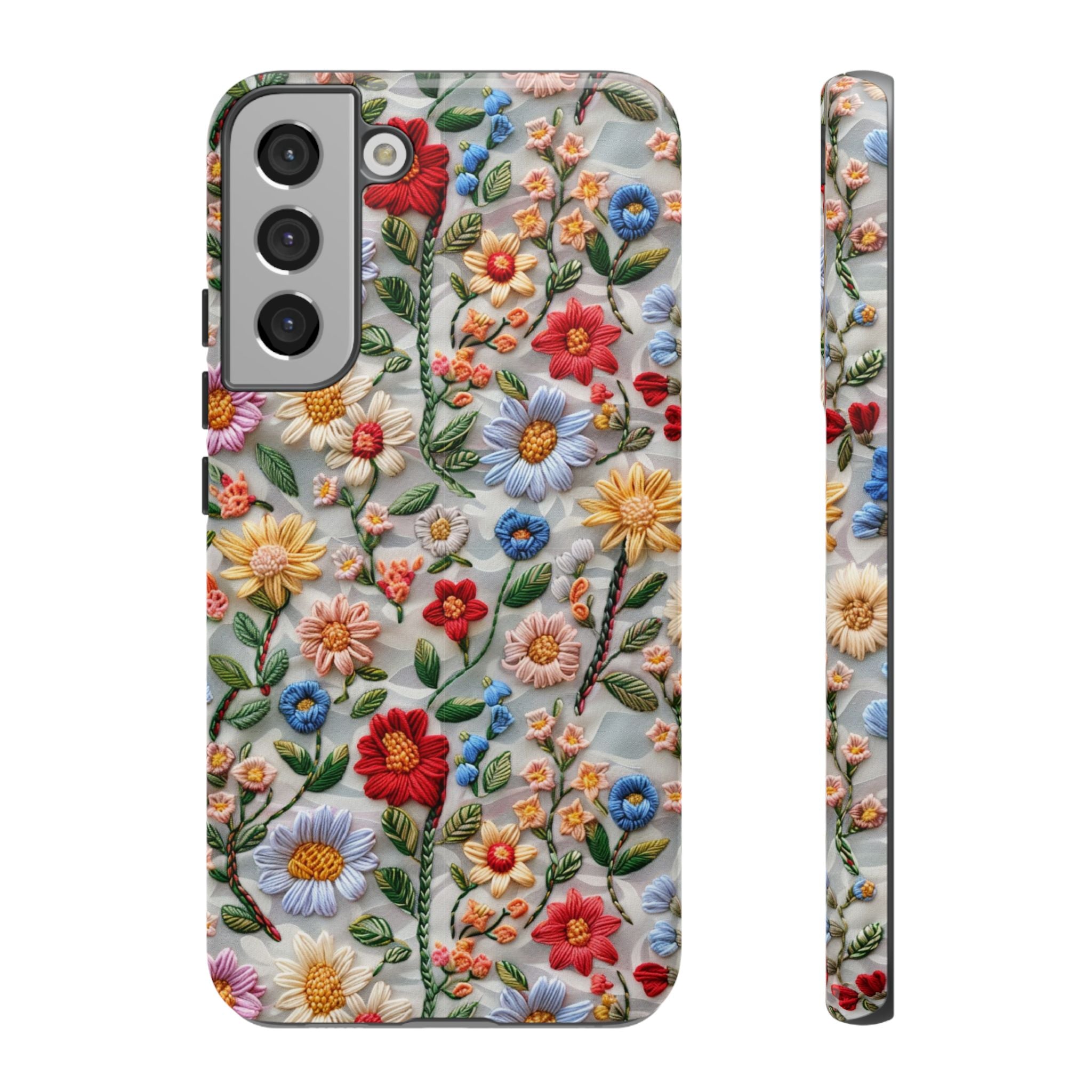 Floral Embroidered Pattern Tough Samsung Galaxy Case — Colourful Daisy & Wildflower Design