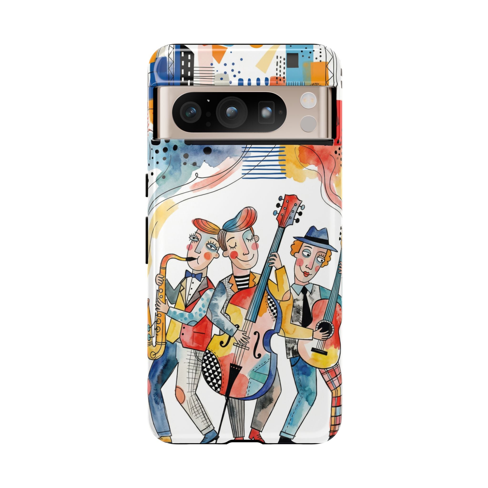 Musical Trio Illustrated Google Pixel Phone Case | Colorful Jazz Band Art Phone Cover
