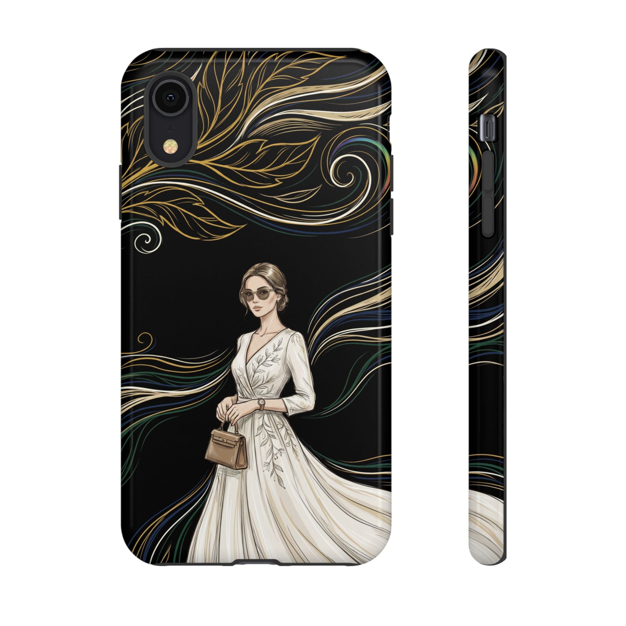 Elegant Woman Illustration iPhone Case | Vintage Bride in Flowing Gown