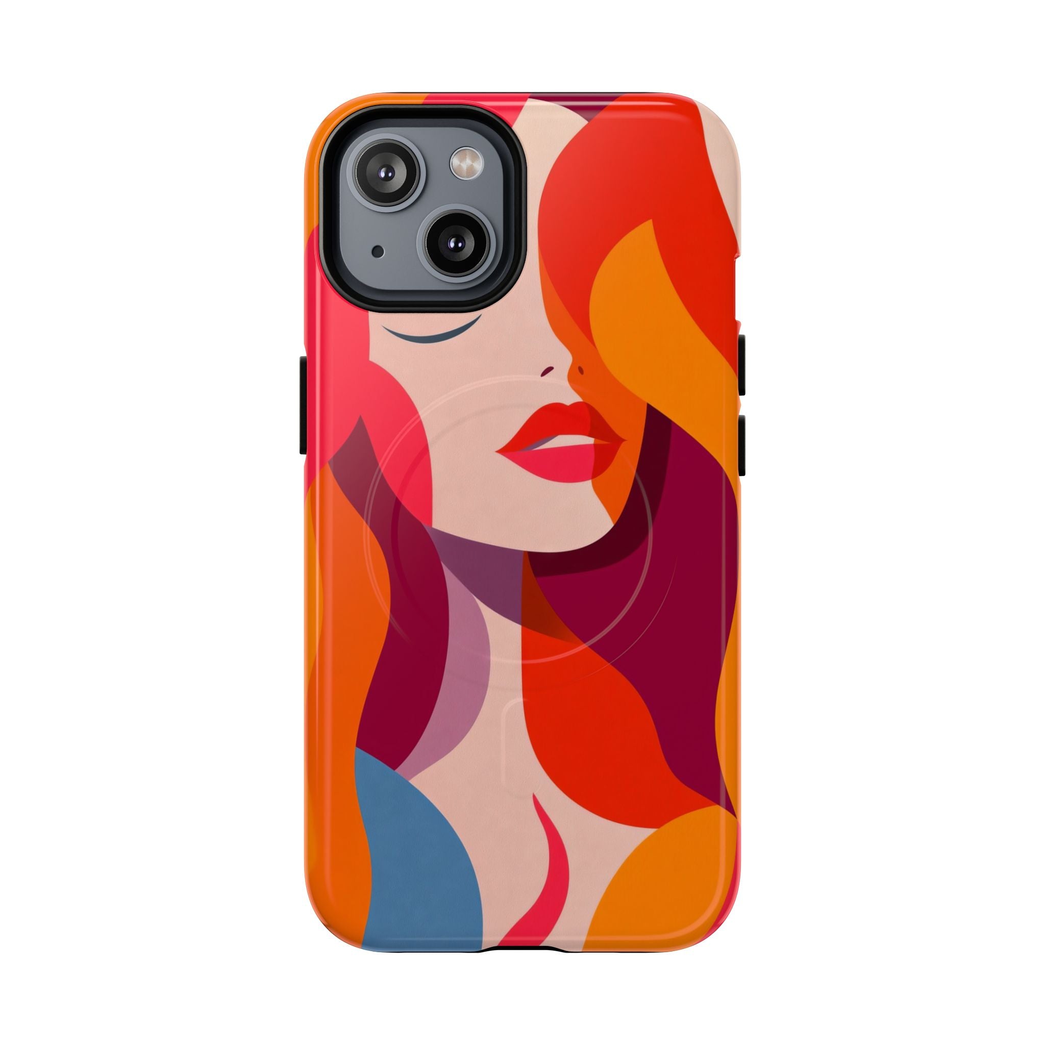 Custodia MagSafe per iPhone con donna pop art retrò | Ritratto astratto colorato e audace