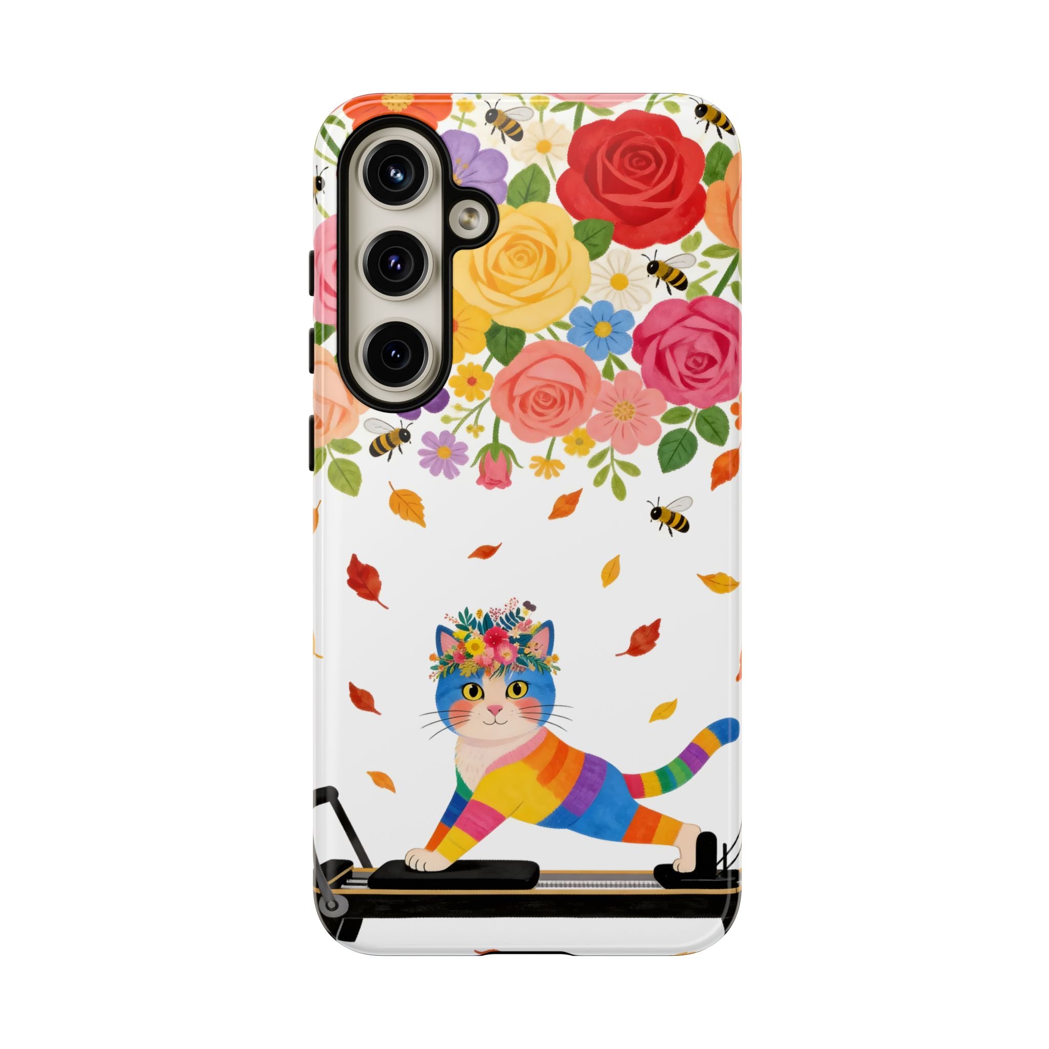 Floral Rainbow Cat Tough Samsung Galaxy Phone Case — Colorful Pilates Cat Design