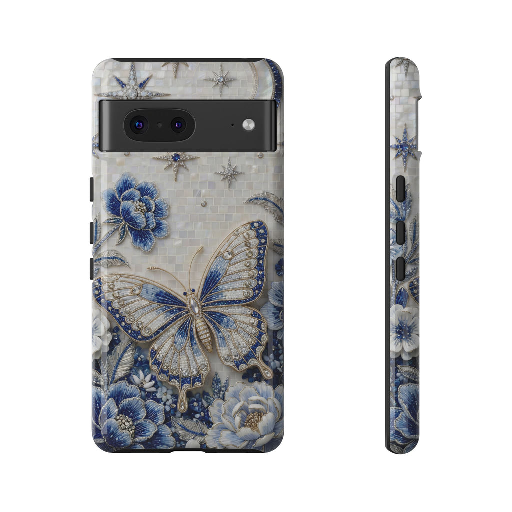 Custodia protettiva robusta per Google Pixel con farfalle Blue Moon | Fantasia floreale
