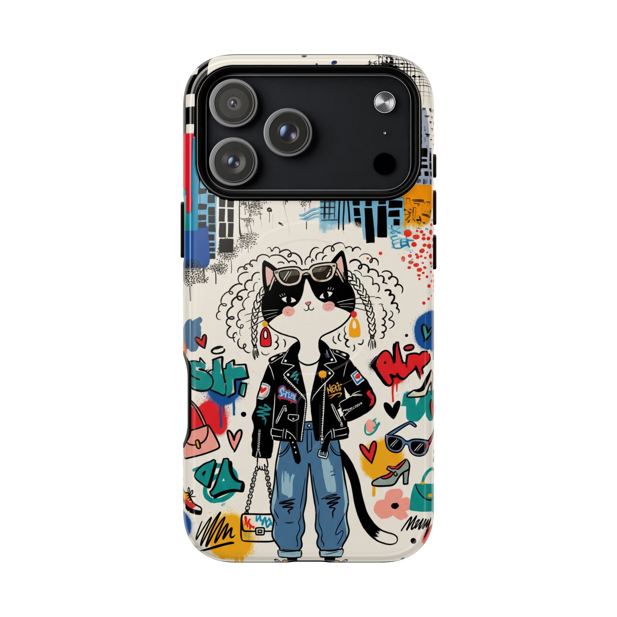 Punk City Cat Graffiti Design MagSafe iPhone Case