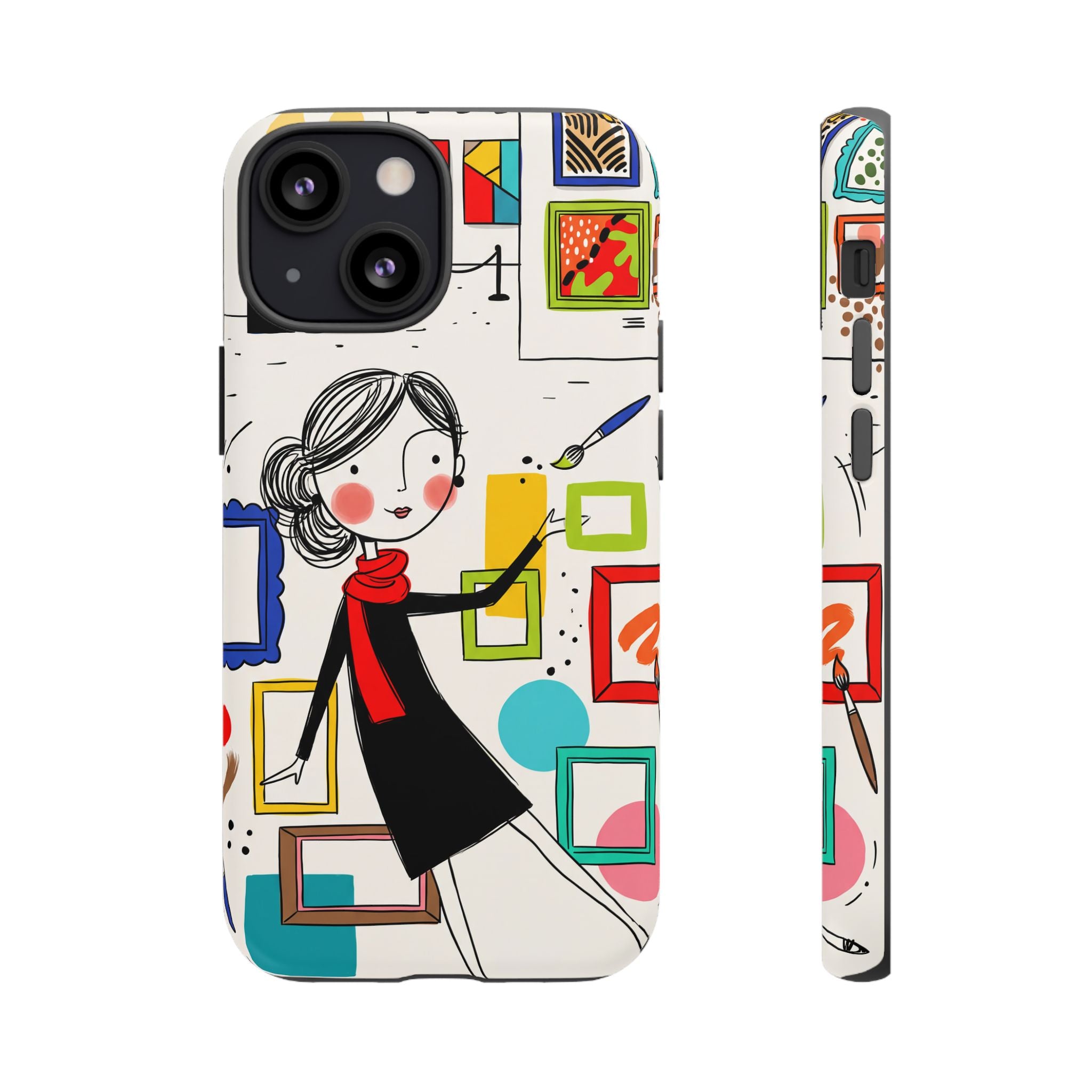 Art Gallery Illustration iPhone Case | Cute Woman with Frames Design