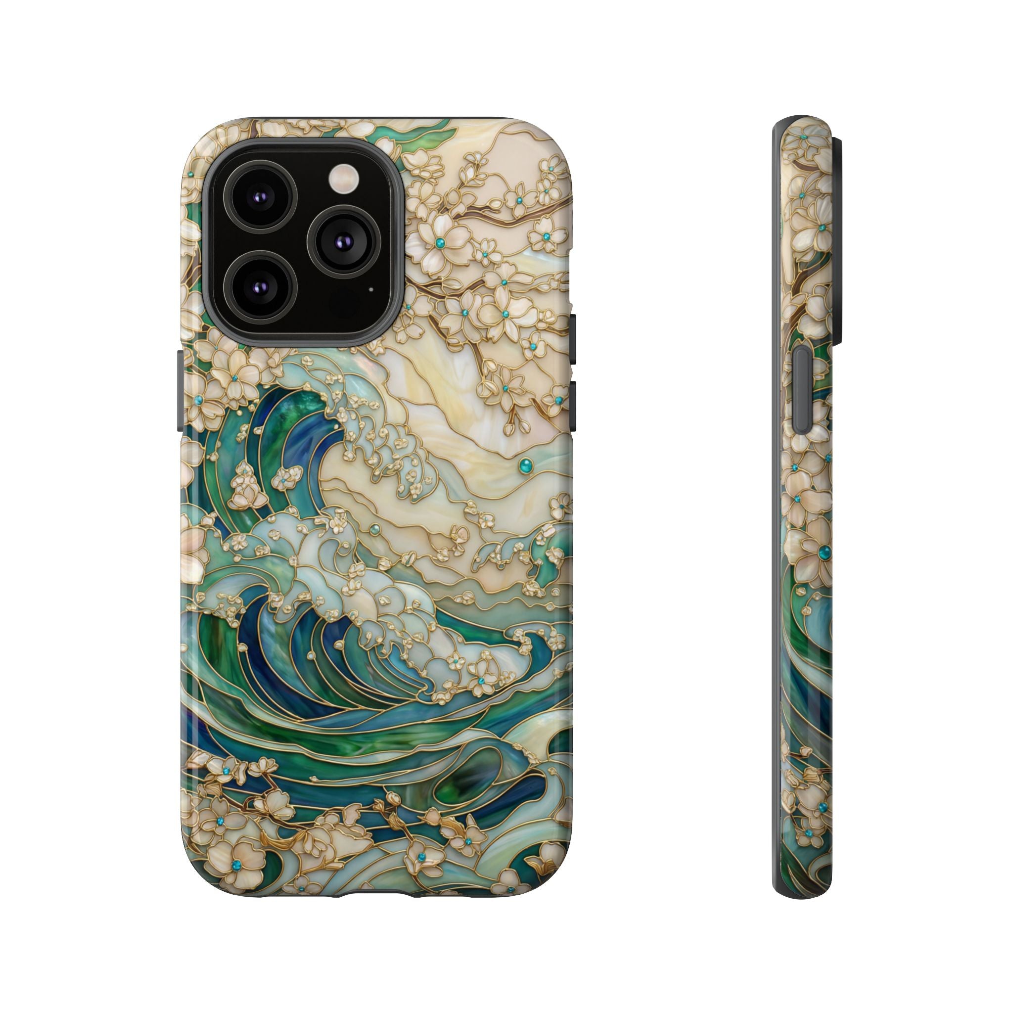 Elegant Ocean Wave Floral Art iPhone Case