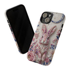 Floral Moon Rabbit Tough iPhone Case | Pink Boho Bunny Protective Cover