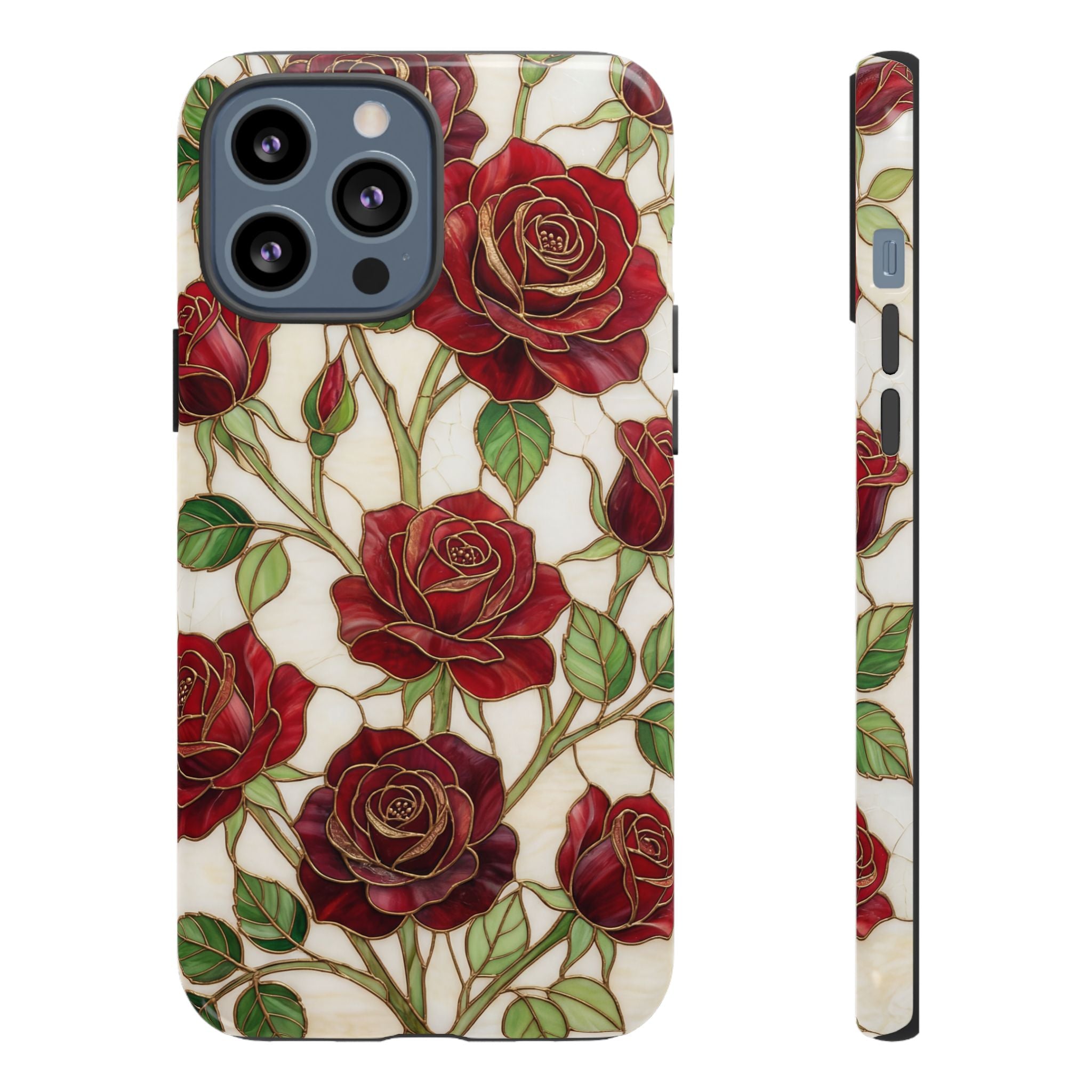 Red Rose Pattern Tough iPhone Case — Vintage Floral iPhone Protection