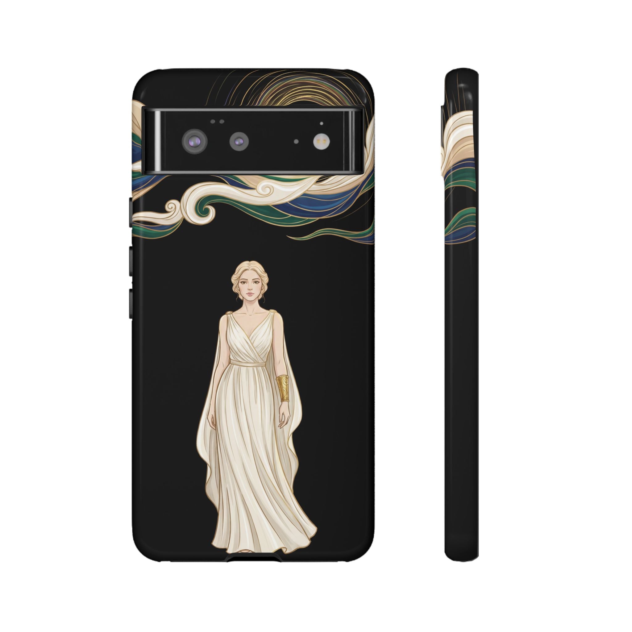 Art Nouveau Goddess Google Pixel Phone Case | Elegant Woman Illustration on Black