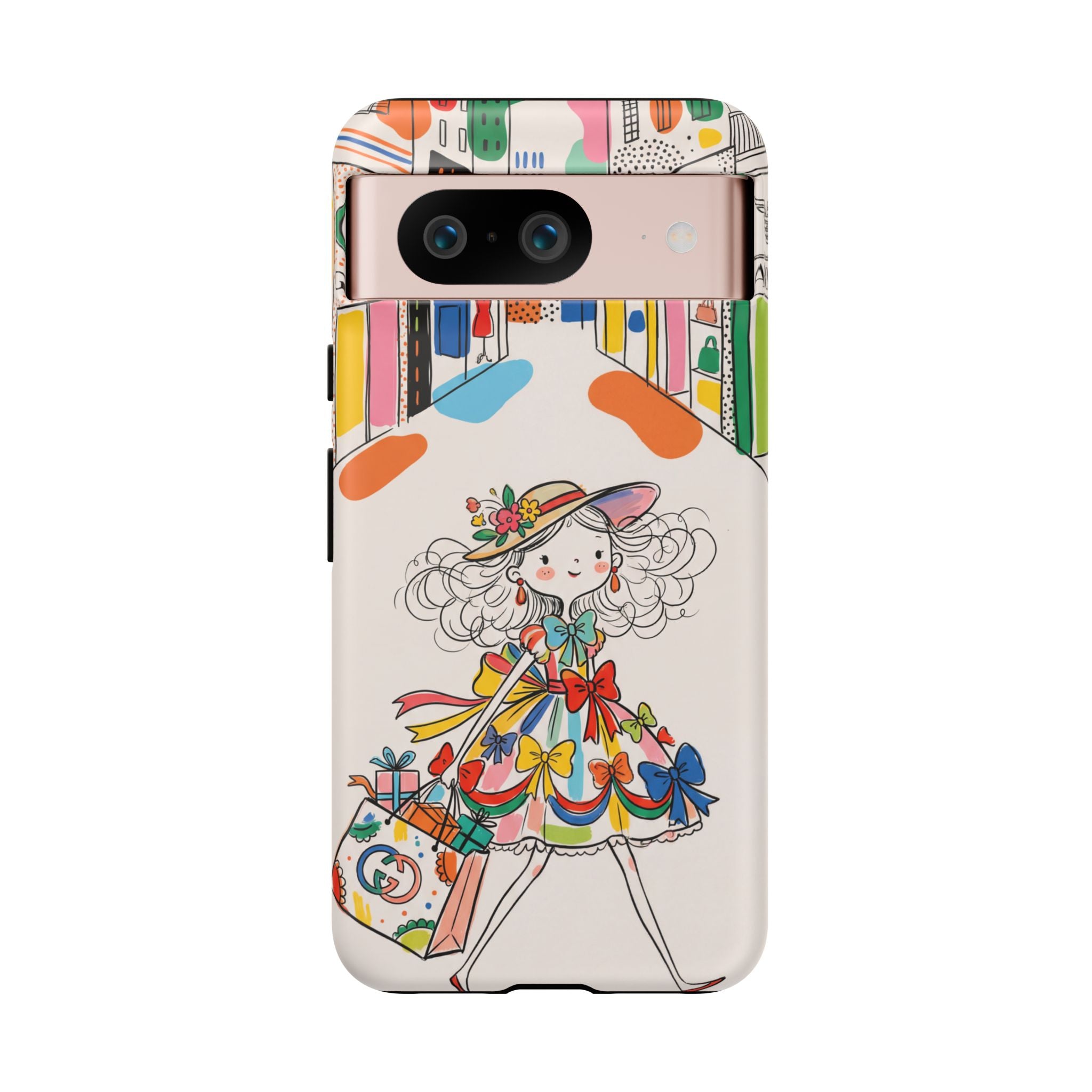 Cute Fashion Girl Google Pixel Phone Case | Colourful Shopping Street Design